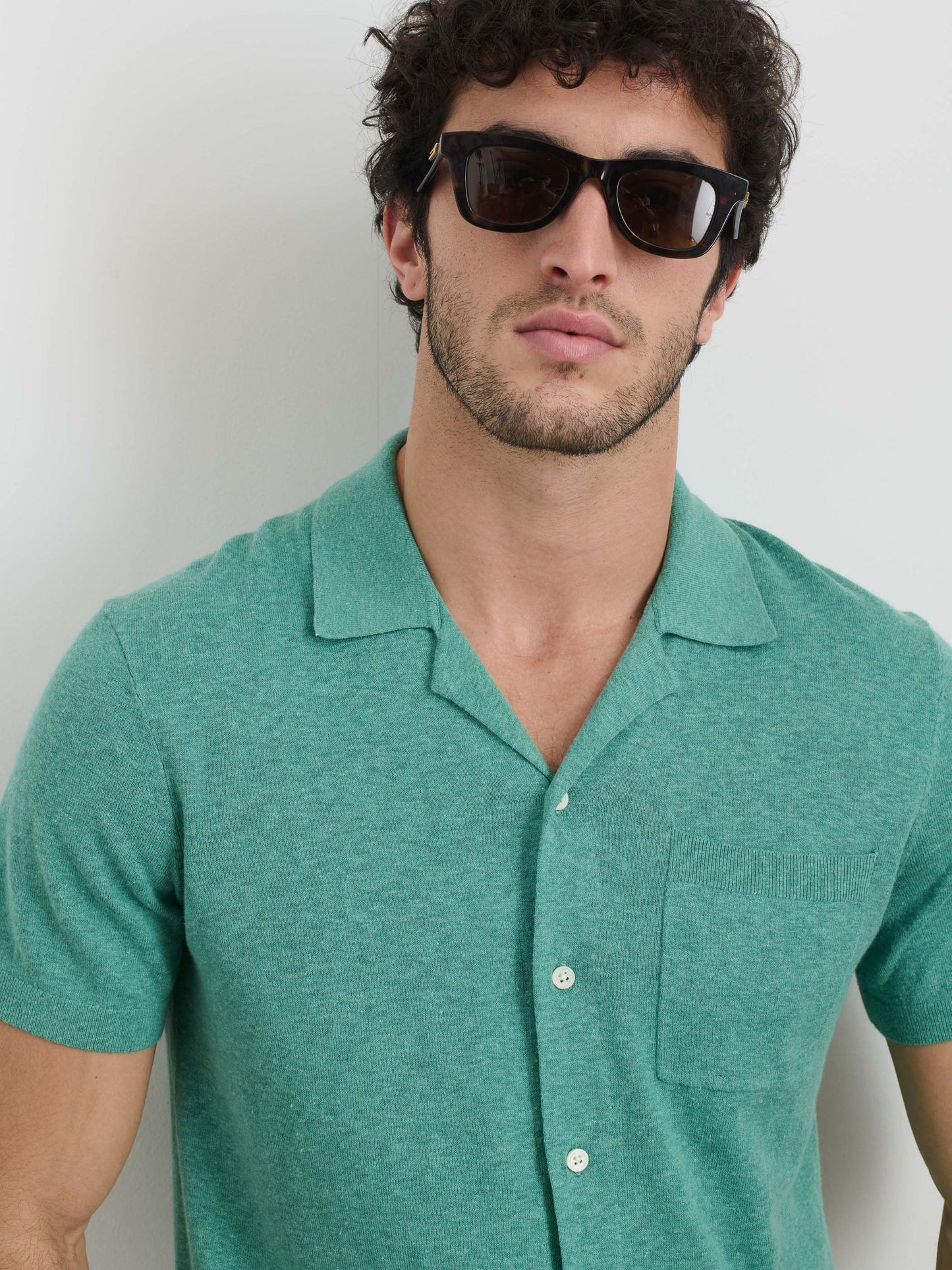 Alex Mill Aldrich Knit Shirt in Hemp Cotton Heather Jade
