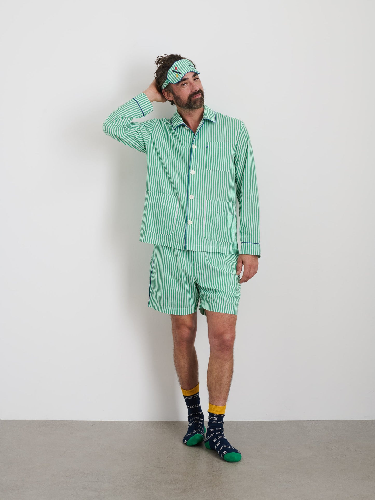 Alex Mill P'Jimmies Sleep Mask in Stripe Green Stripe