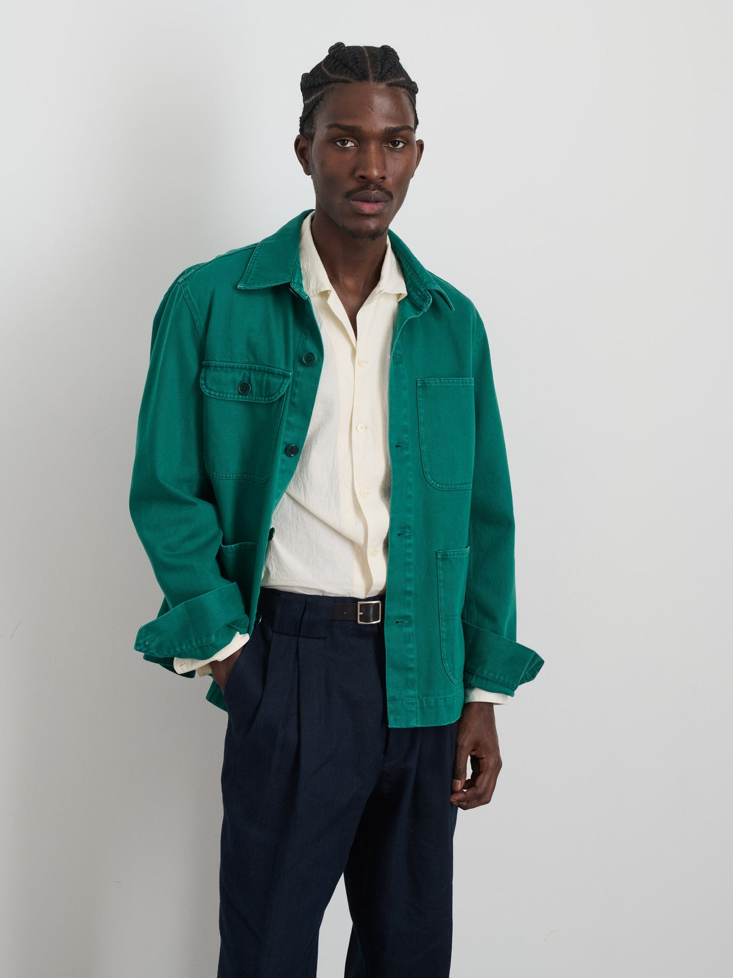 Alex Mill Garment Dyed Work Jacket in Recycled Denim Emerald