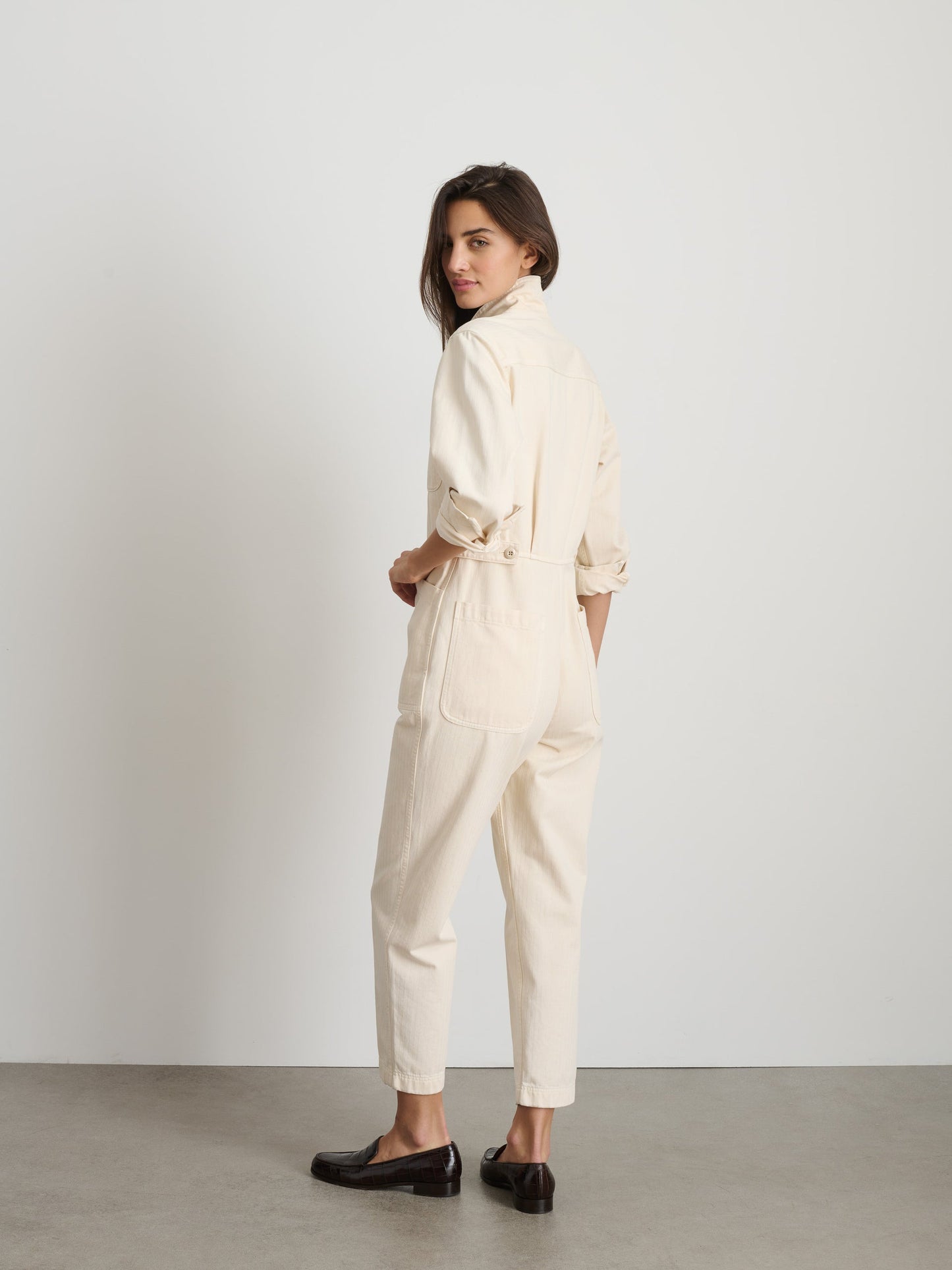 Alex Mill Standard Zip Jumpsuit in Herringbone Off White