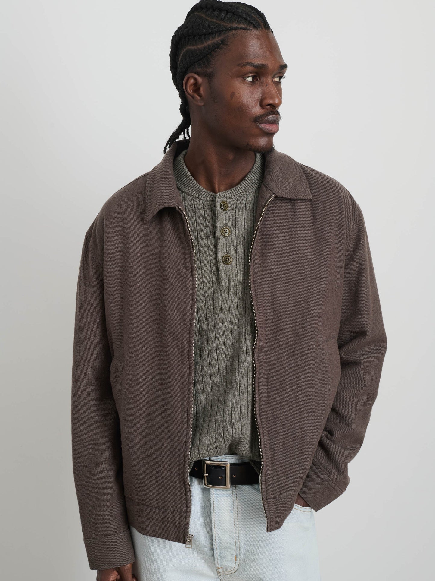 Alex Mill Sam Jacket In Cotton Linen Olive/Brown