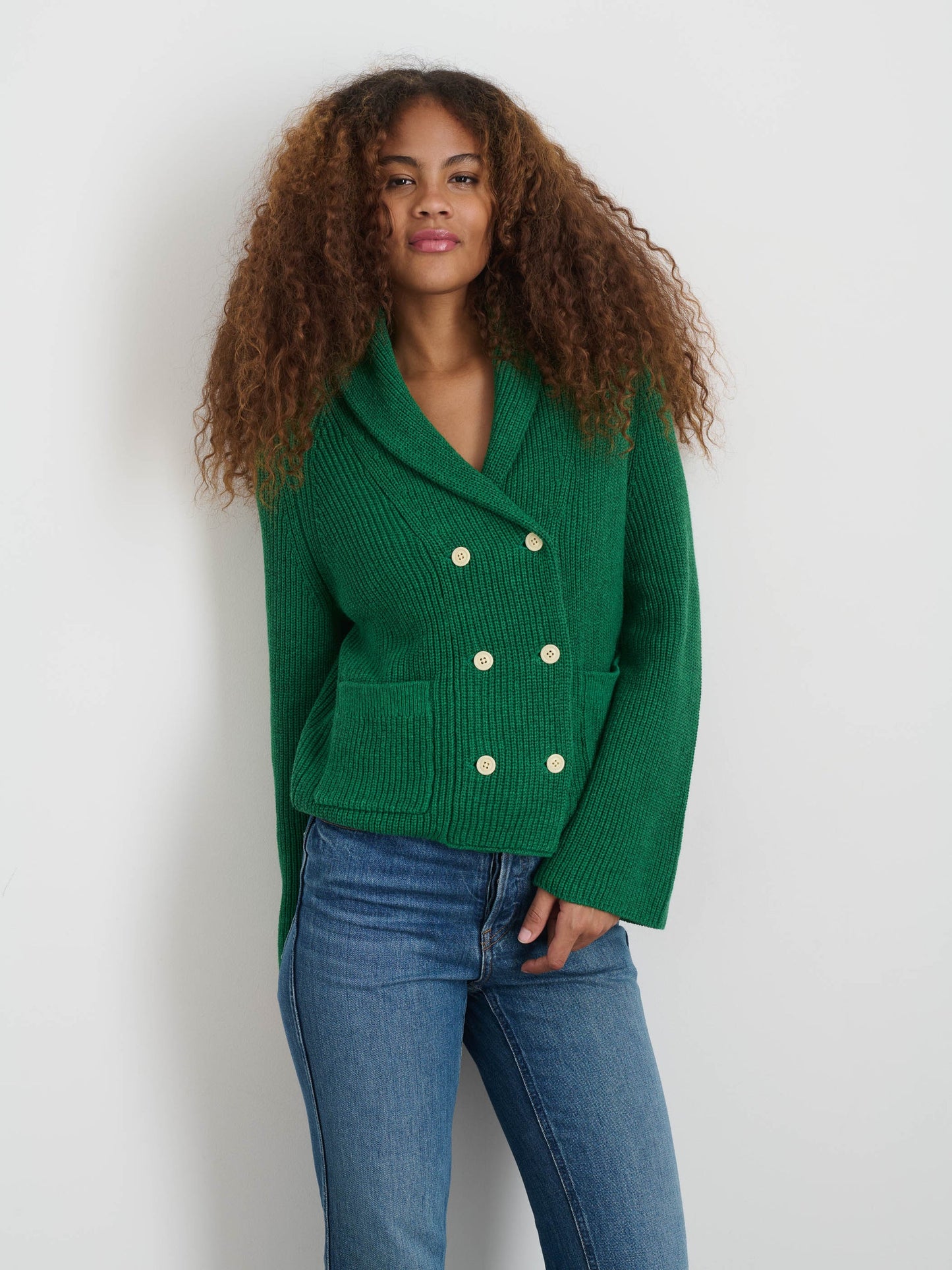 Alex Mill Marseille Cardigan In Cotton Linen Verdant Green