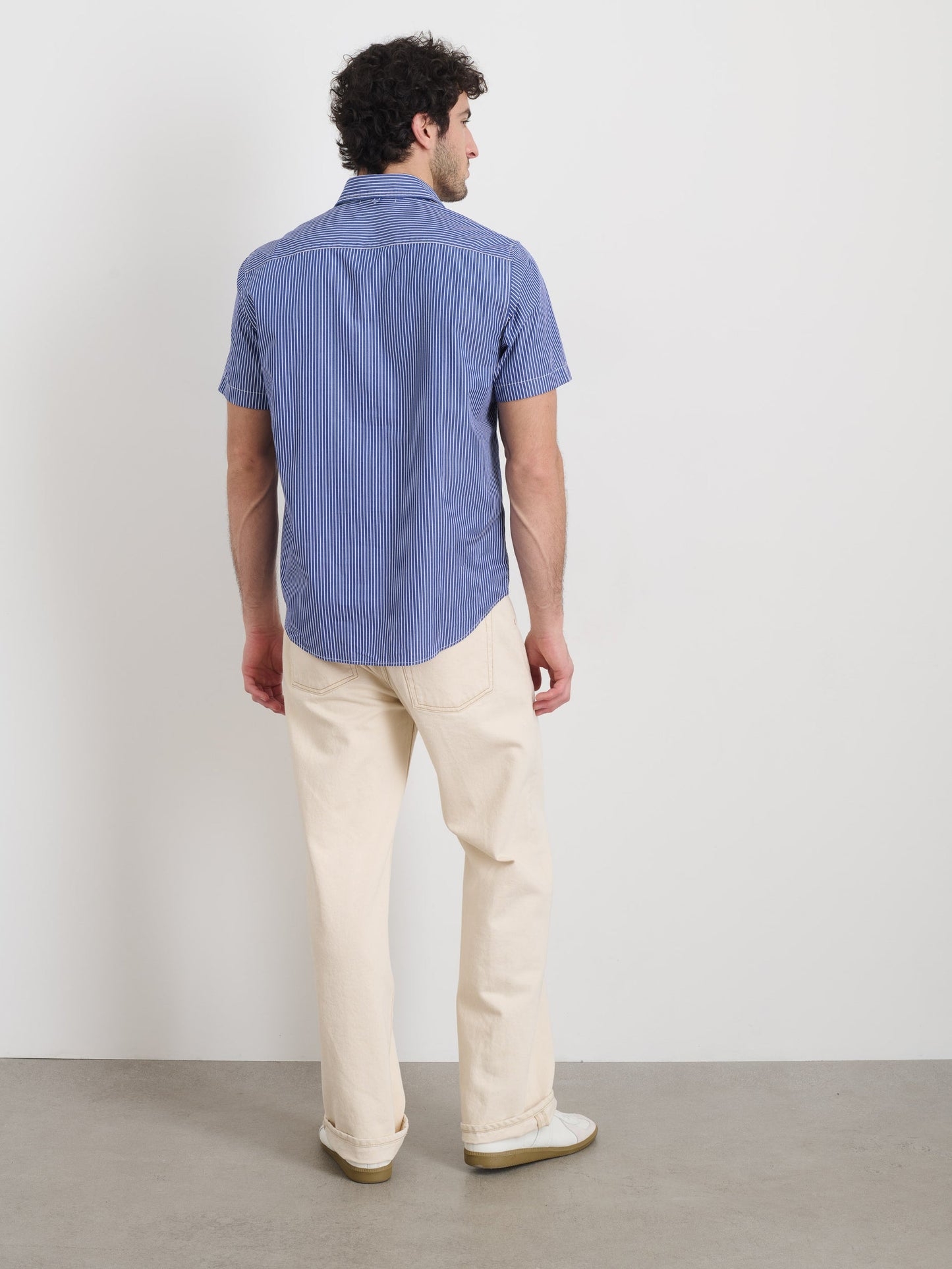 Alex Mill Short Sleeve Mill Shirt In Stripe Cobalt/Off White