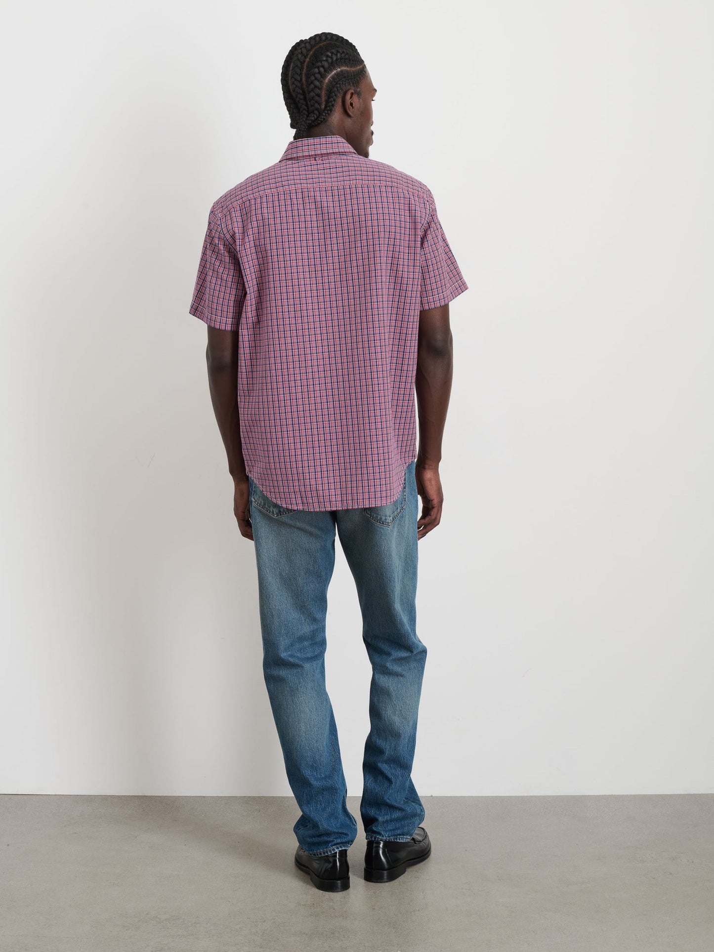 Alex Mill Short Sleeve Mill Shirt In Madras Red/Navy