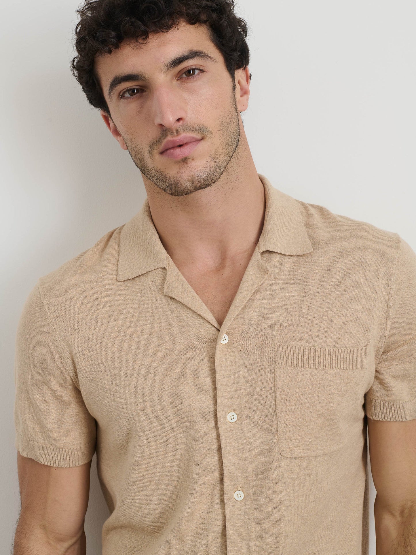 Alex Mill Aldrich Knit Shirt in Hemp Cotton Sand