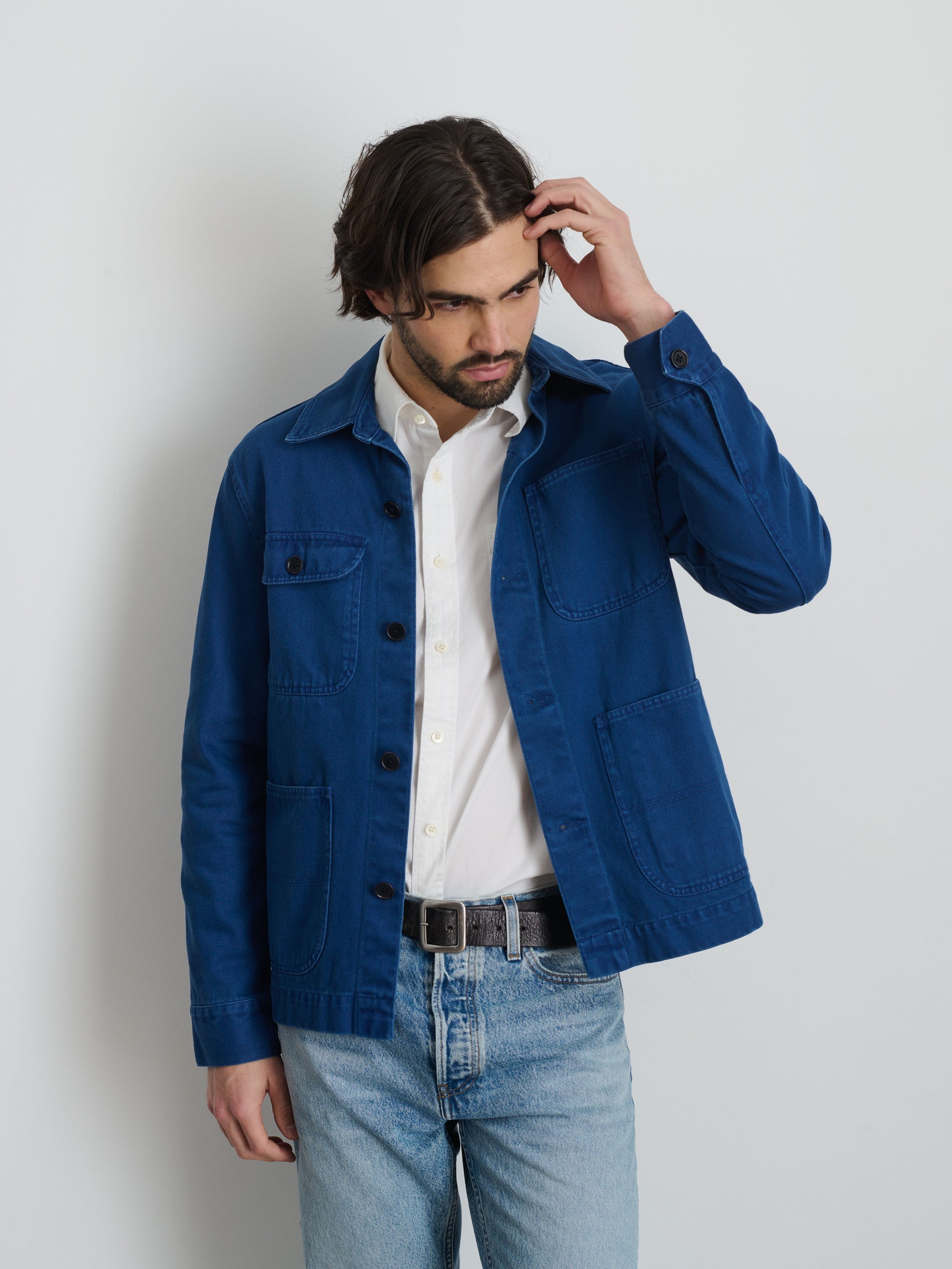 Alex Mill Garment Dyed Work Jacket in Recycled Denim French Navy