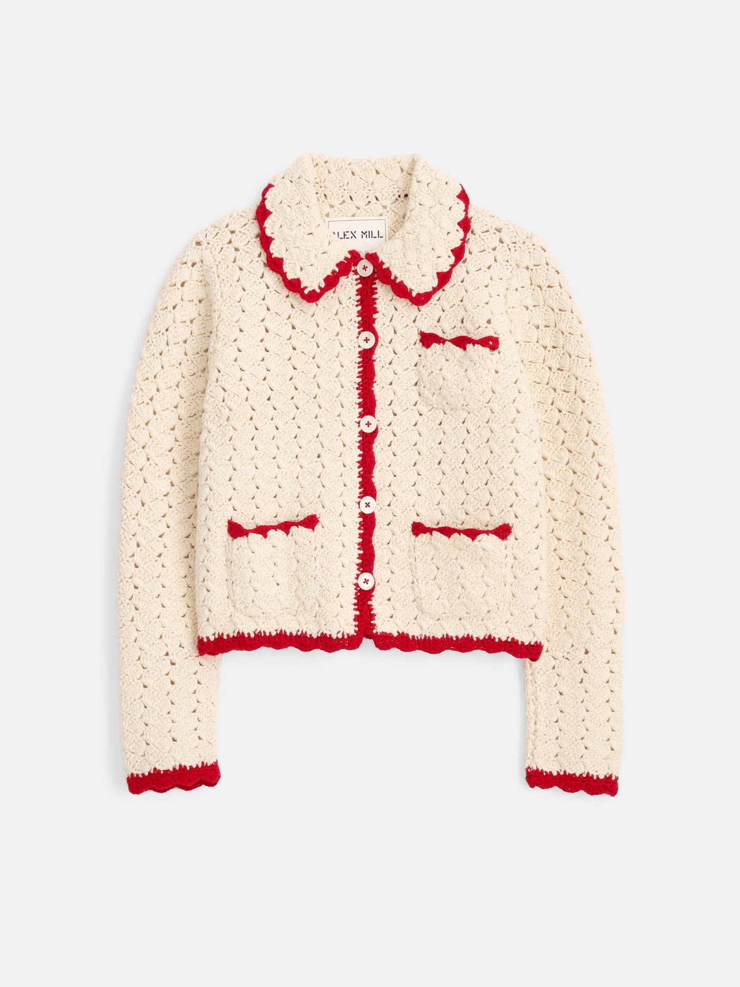 Alex Mill Molly Hand-Crochet Cardigan Ivory/Red