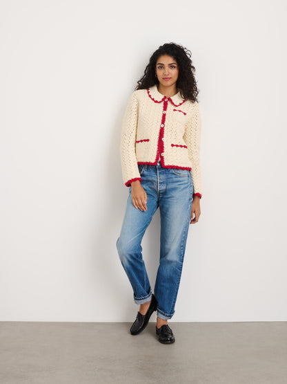 Alex Mill Molly Hand-Crochet Cardigan Ivory/Red