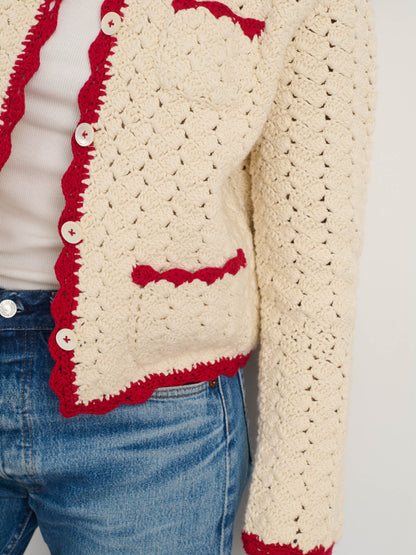 Alex Mill Molly Hand-Crochet Cardigan Ivory/Red