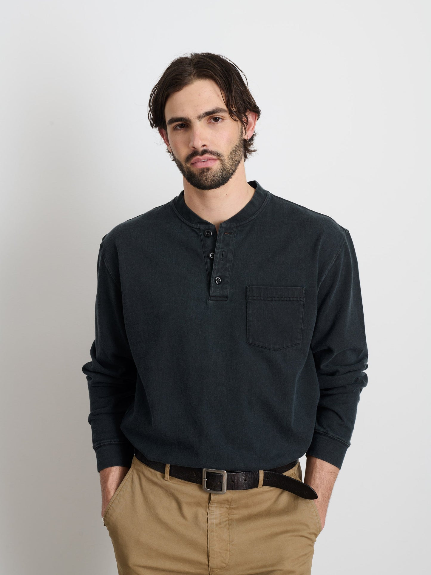 Alex Mill Alan Henley In Heavyweight Cotton Washed Black