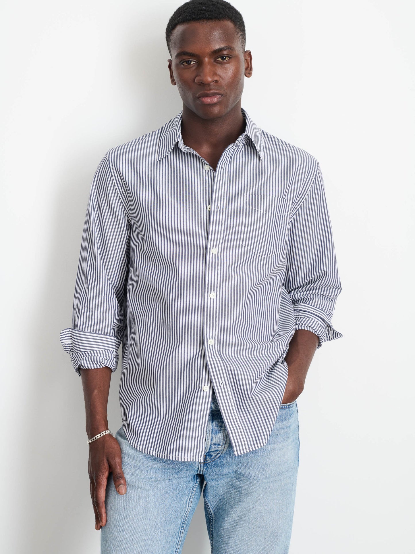 Alex Mill Mill Shirt in Striped Cotton Poplin Navy/White