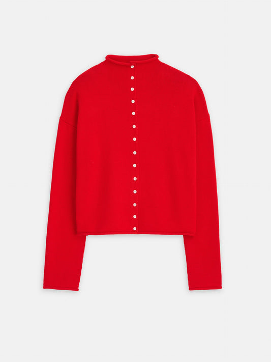 Alex Mill Taylor Rollneck Cardigan in Cotton Cashmere Fire Red