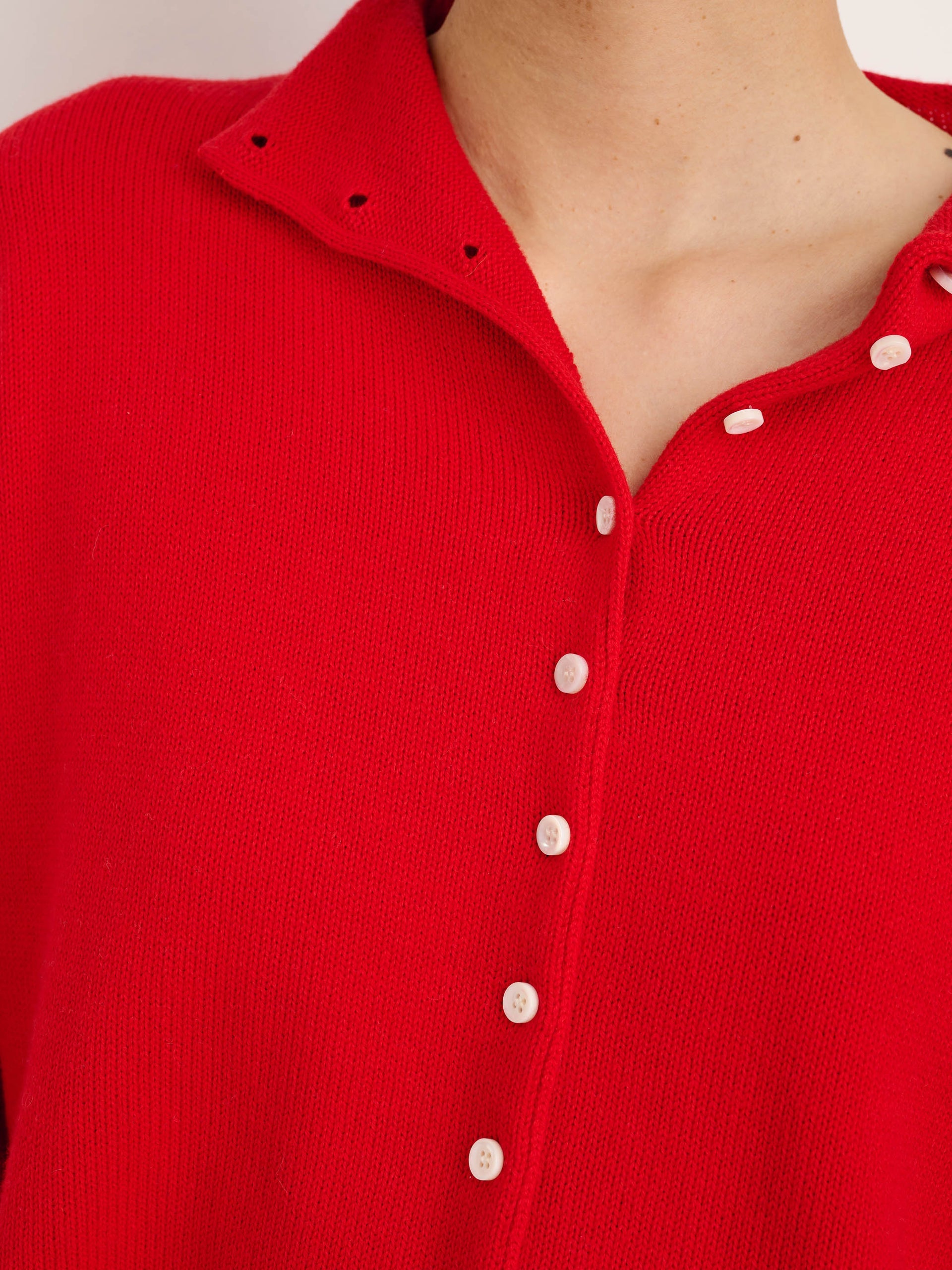 Alex Mill Taylor Rollneck Cardigan in Cotton Cashmere Fire Red