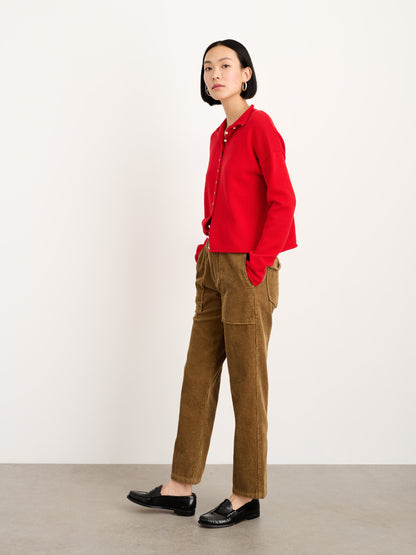Alex Mill Taylor Rollneck Cardigan in Cotton Cashmere Fire Red