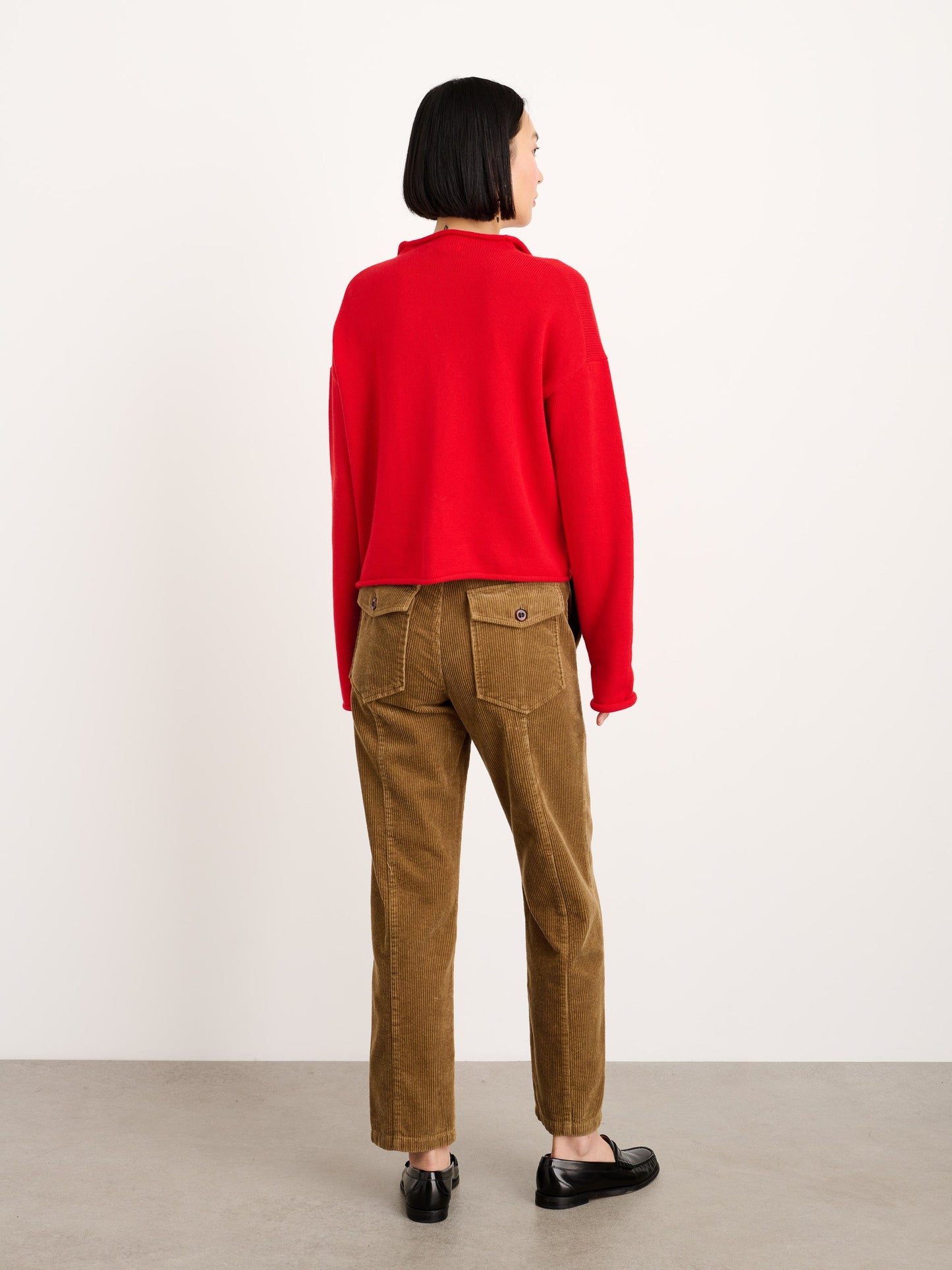 Alex Mill Taylor Rollneck Cardigan in Cotton Cashmere Fire Red