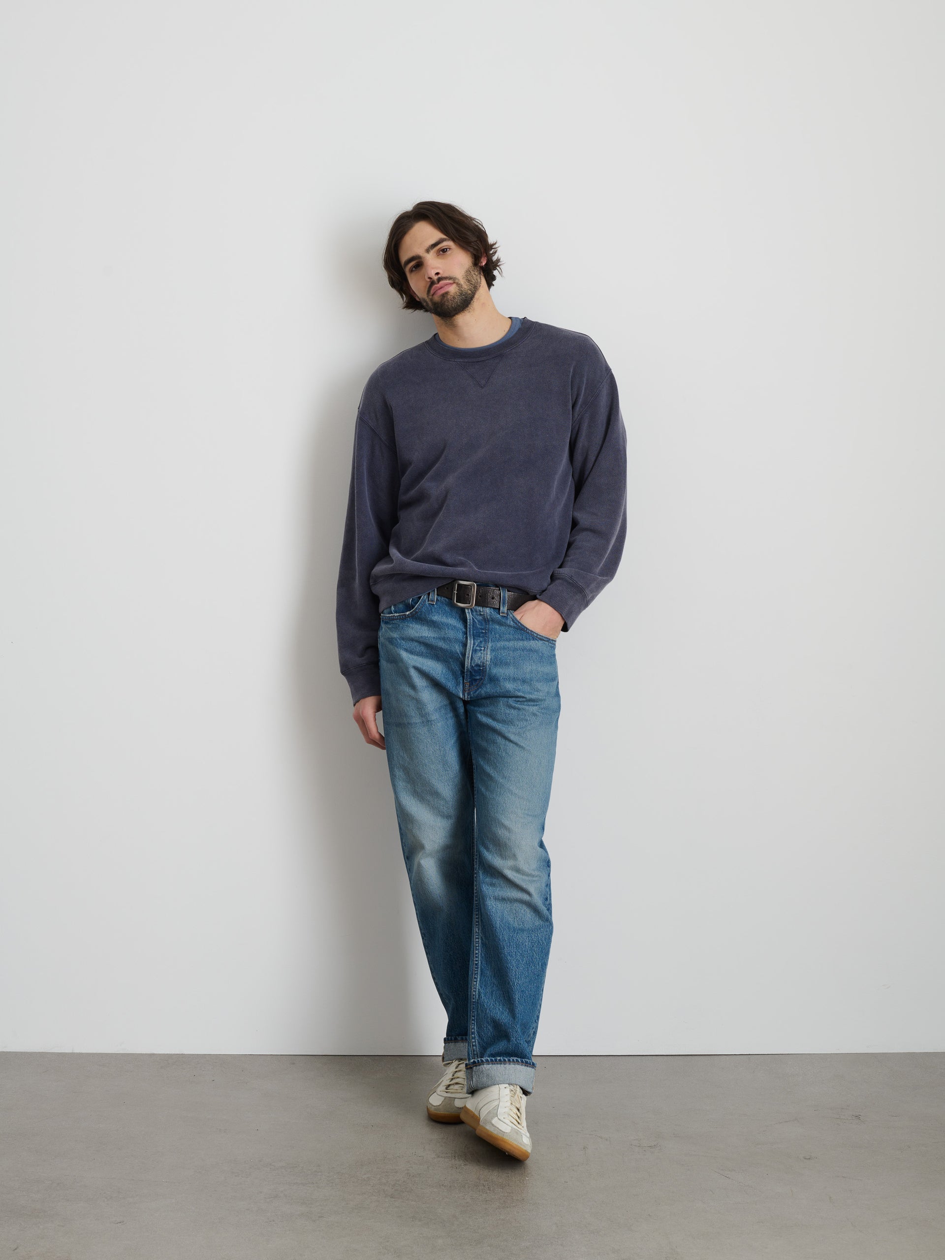 Alex Mill Marlon Sweatshirt in Lightweight Cotton Terry Dark Navy