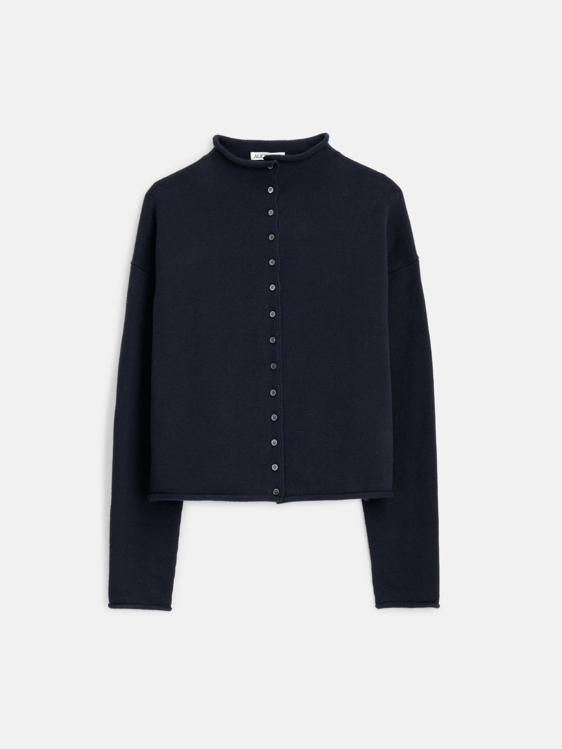 Alex Mill Taylor Rollneck Cardigan in Cotton Cashmere Navy