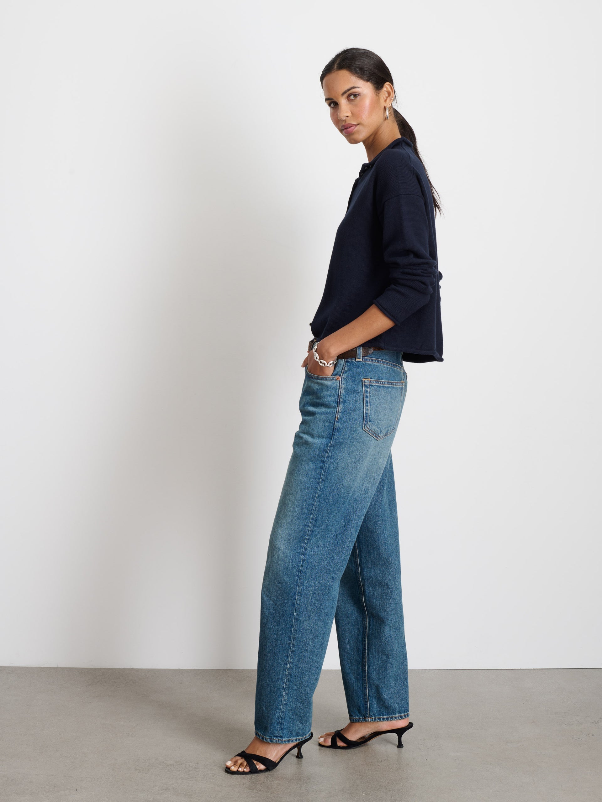Alex Mill Taylor Rollneck Cardigan in Cotton Cashmere Navy