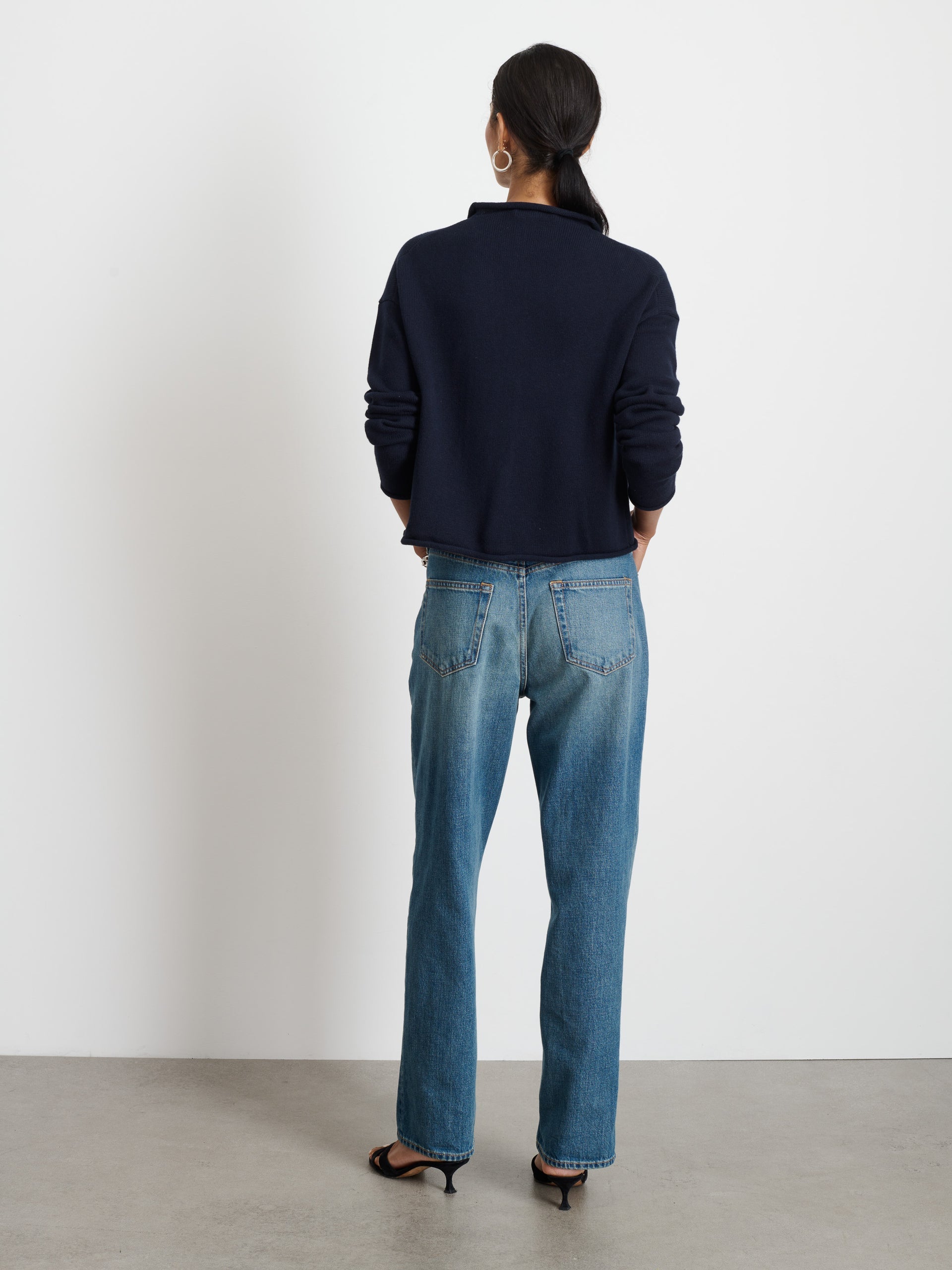 Alex Mill Taylor Rollneck Cardigan in Cotton Cashmere Navy