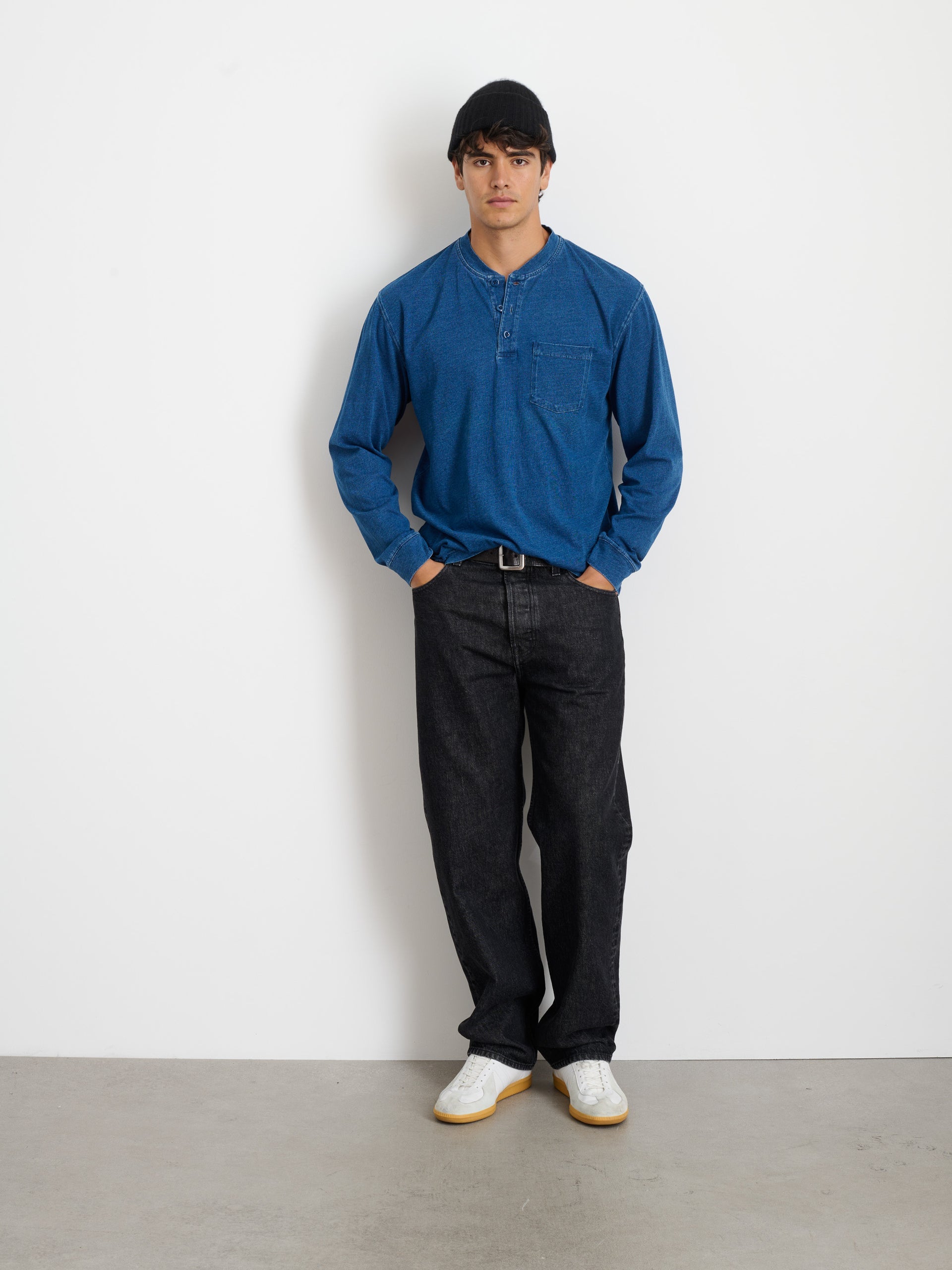 Alex Mill Alan Henley In Indigo Slub Cotton Indigo