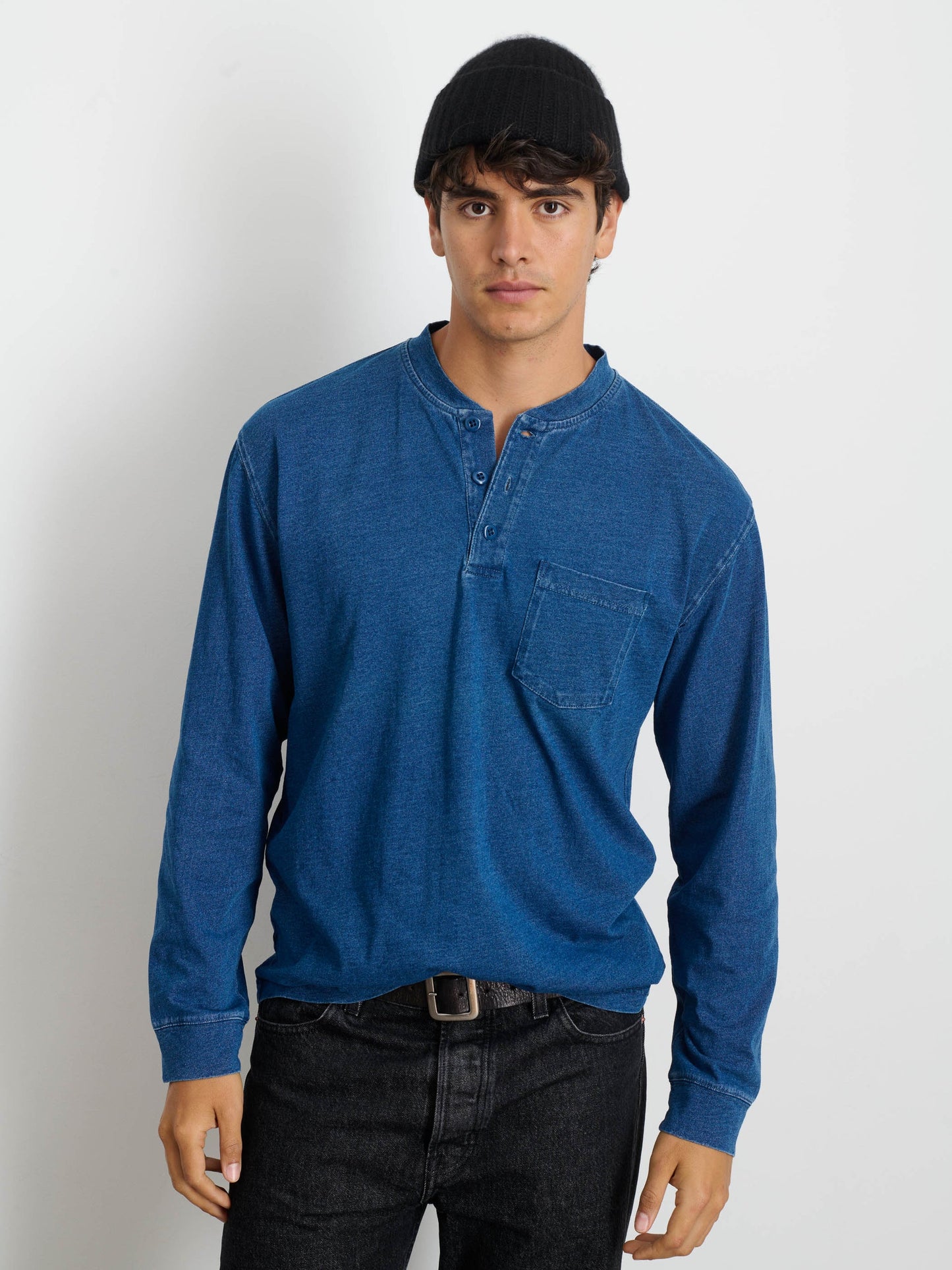 Alex Mill Alan Henley In Indigo Slub Cotton Indigo