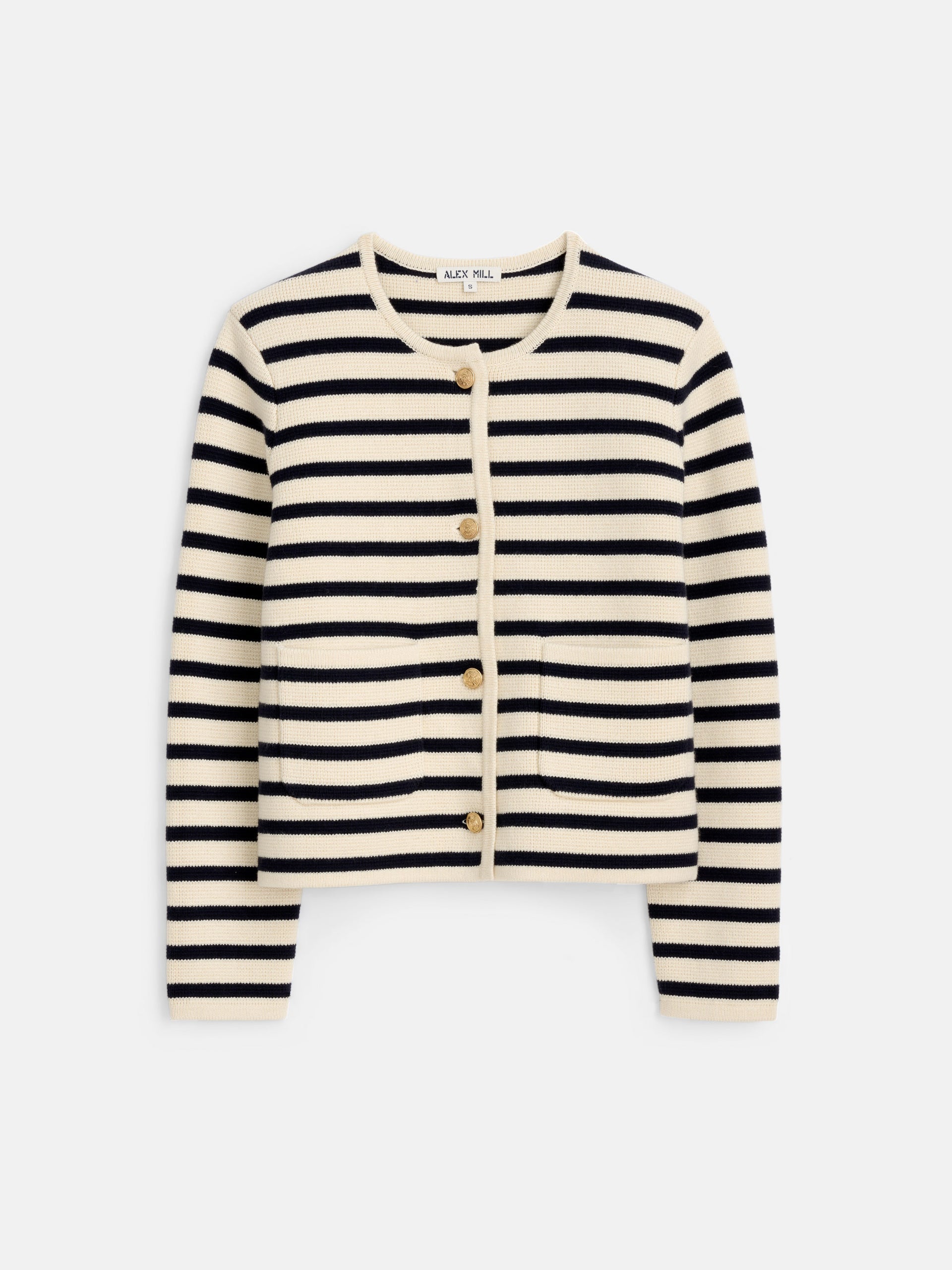 Alex Mill Paris Sweater Jacket in Stripe Cream/Navy