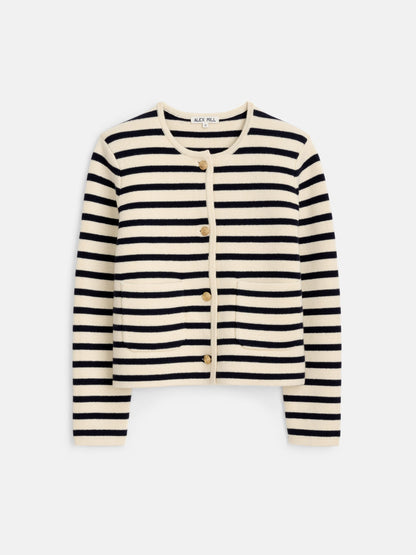 Alex Mill Paris Sweater Jacket in Stripe Cream/Navy
