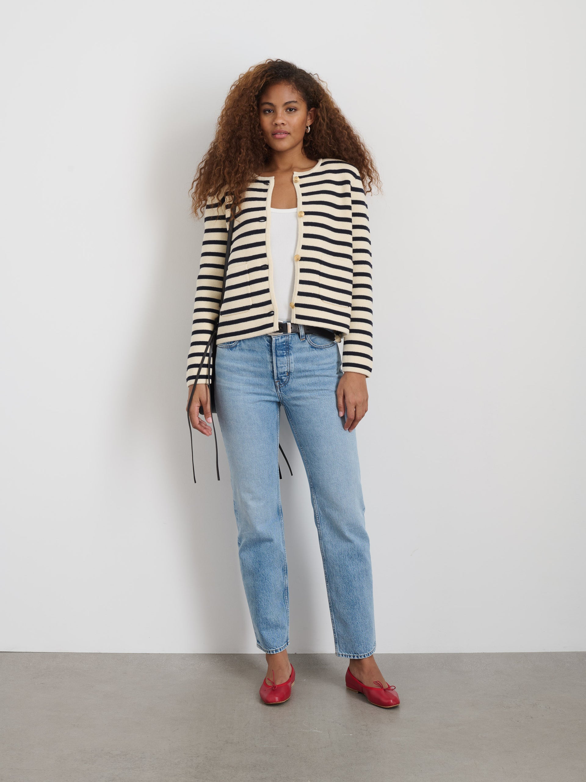Alex Mill Paris Sweater Jacket in Stripe Cream/Navy