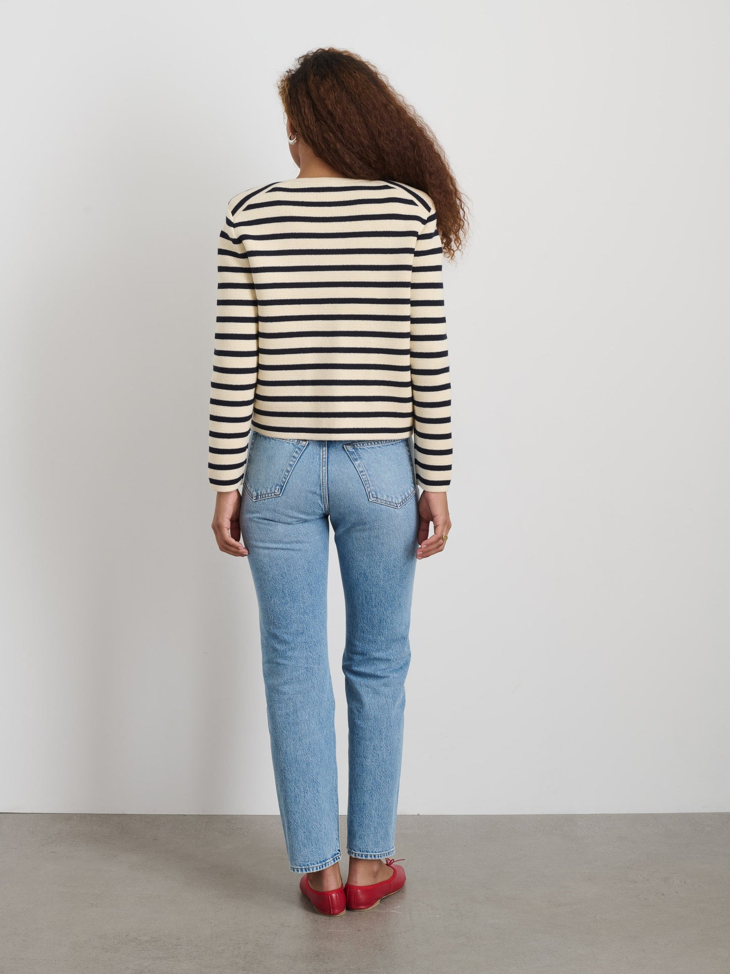 Alex Mill Paris Sweater Jacket in Stripe Cream/Navy