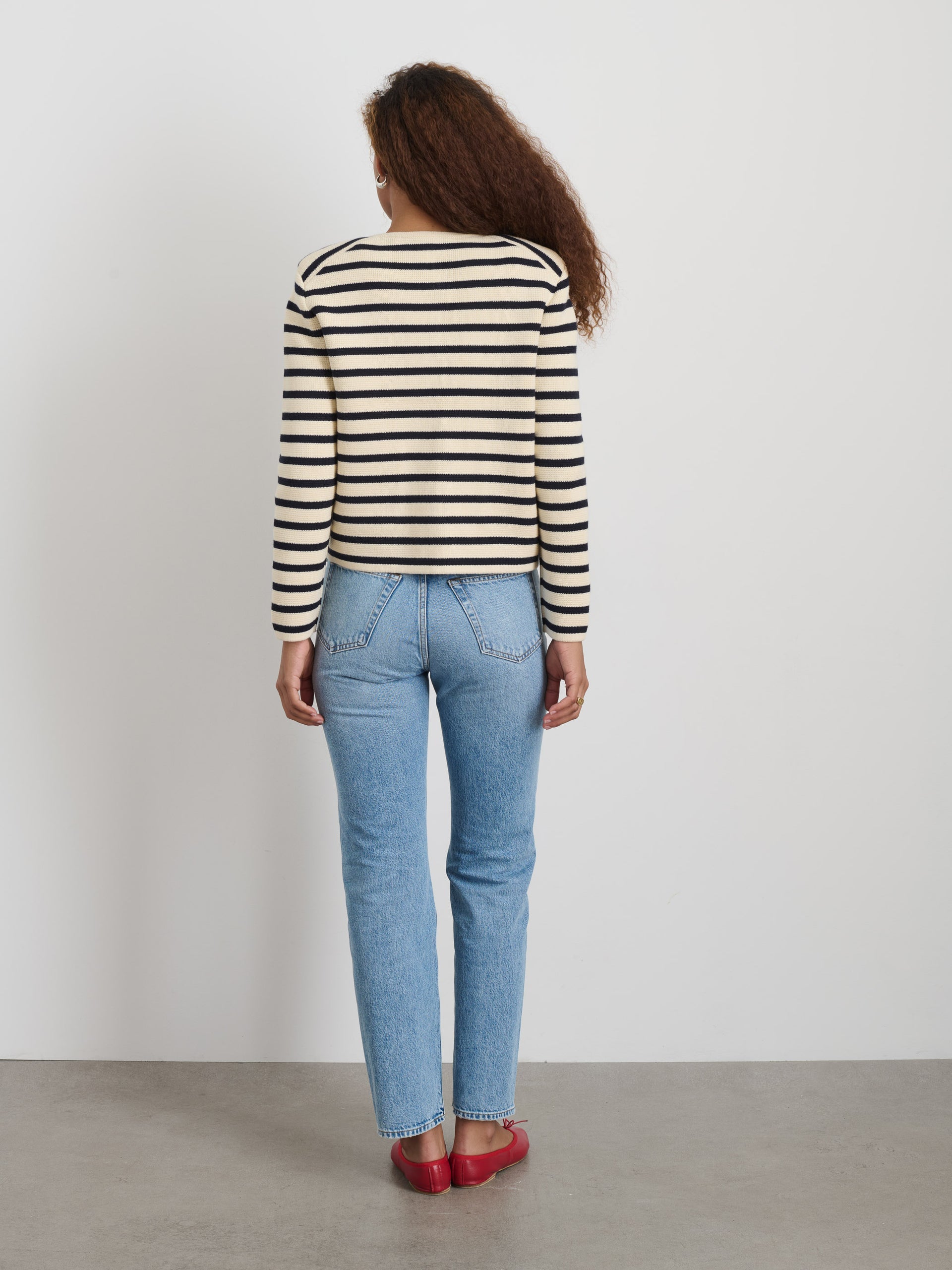 Alex Mill Paris Sweater Jacket in Stripe Cream/Navy