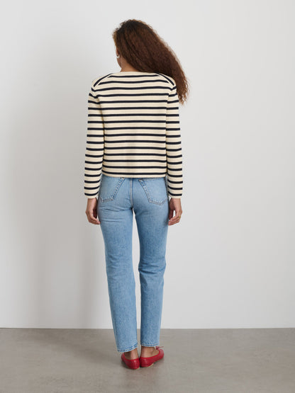 Alex Mill Paris Sweater Jacket in Stripe Cream/Navy