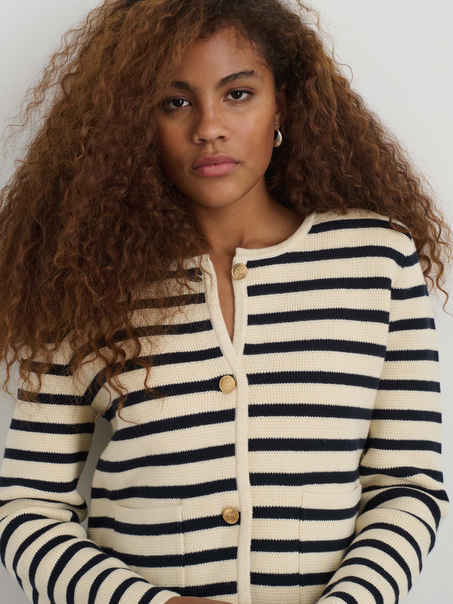 Alex Mill Paris Sweater Jacket in Stripe Cream/Navy
