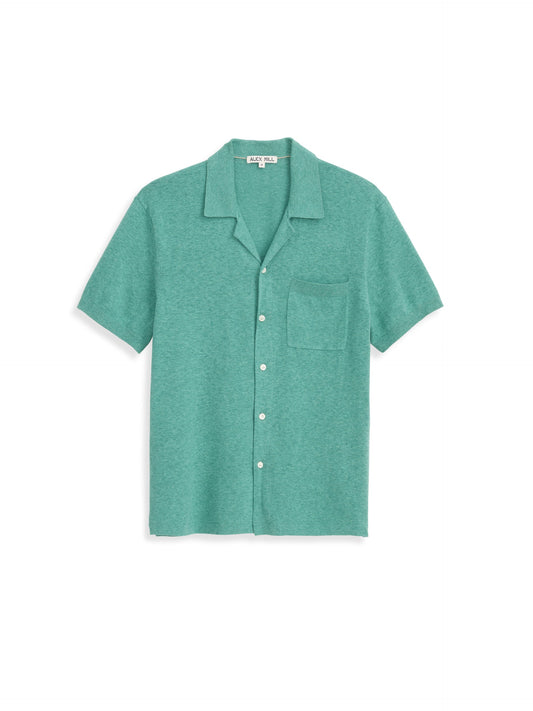 Alex Mill Aldrich Knit Shirt in Hemp Cotton Heather Jade