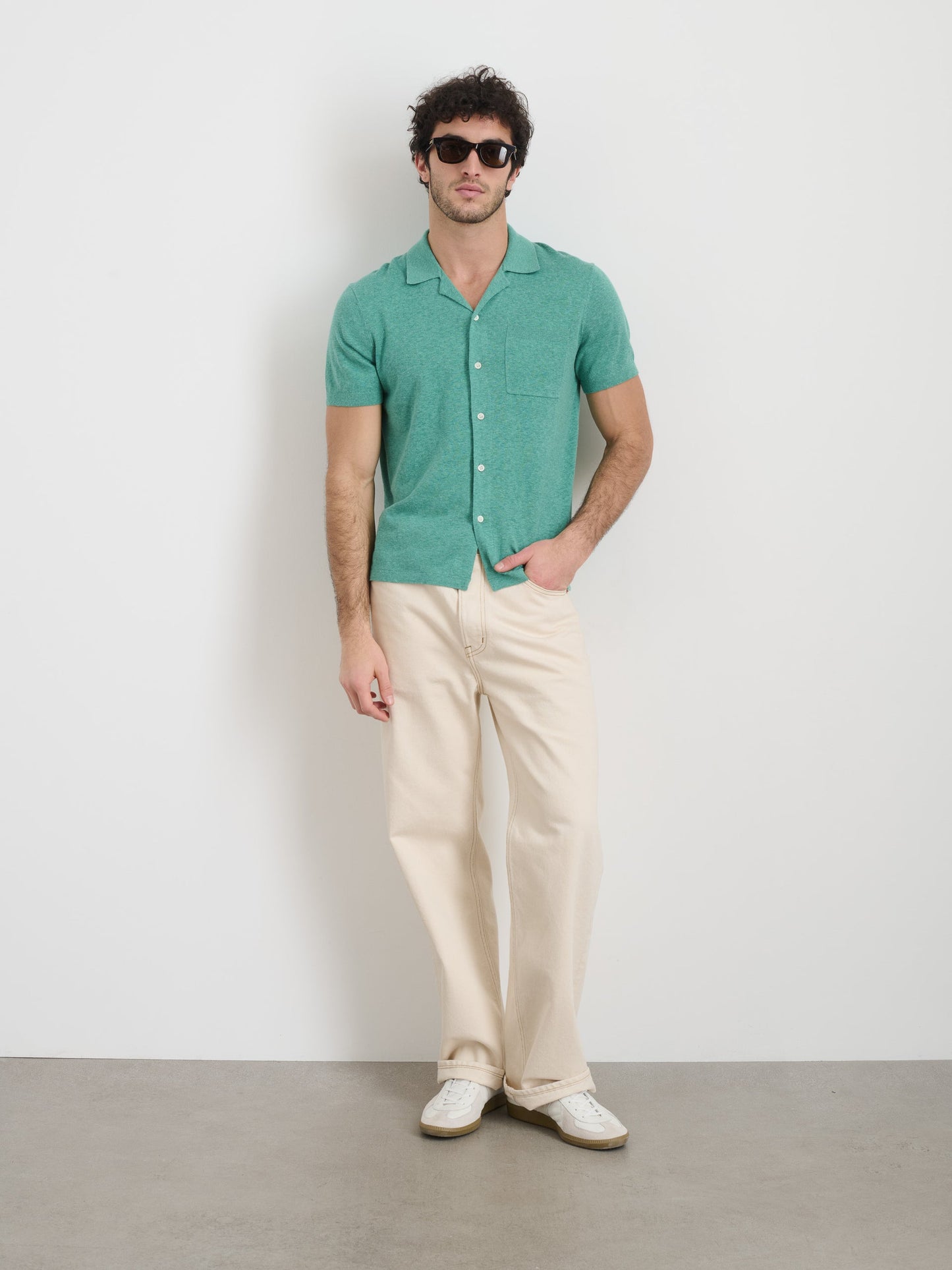 Alex Mill Aldrich Knit Shirt in Hemp Cotton Heather Jade