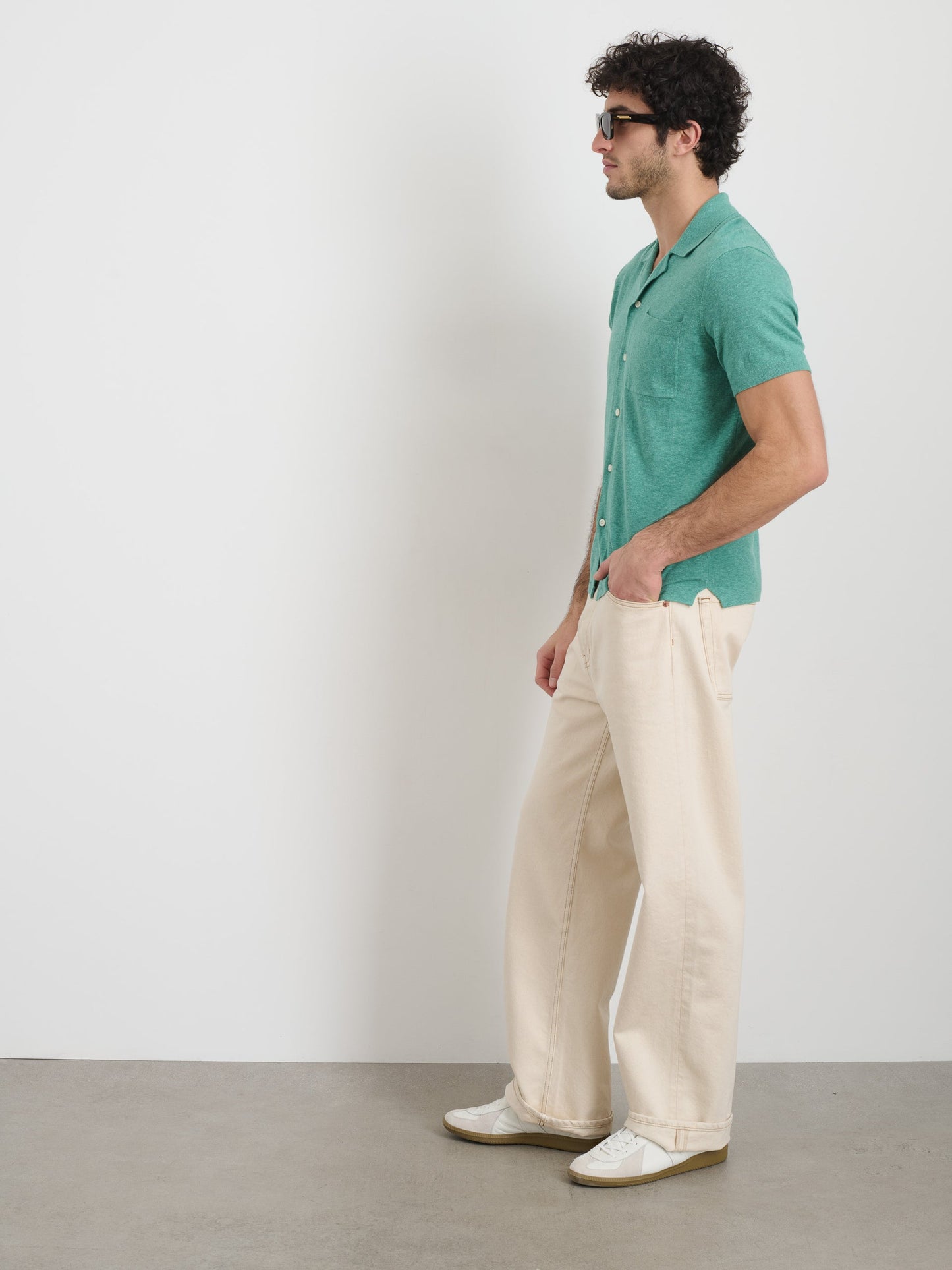Alex Mill Aldrich Knit Shirt in Hemp Cotton Heather Jade