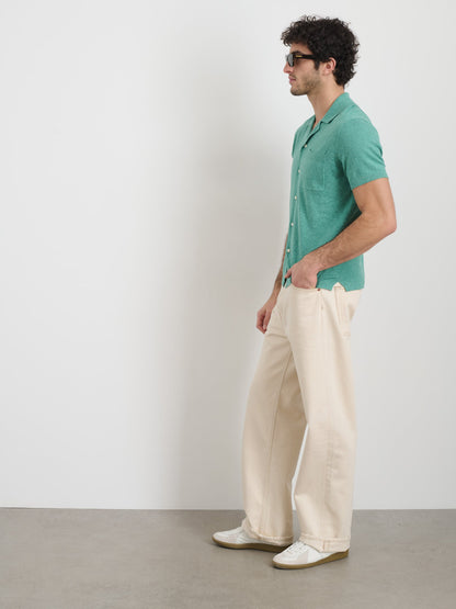Alex Mill Aldrich Knit Shirt in Hemp Cotton Heather Jade