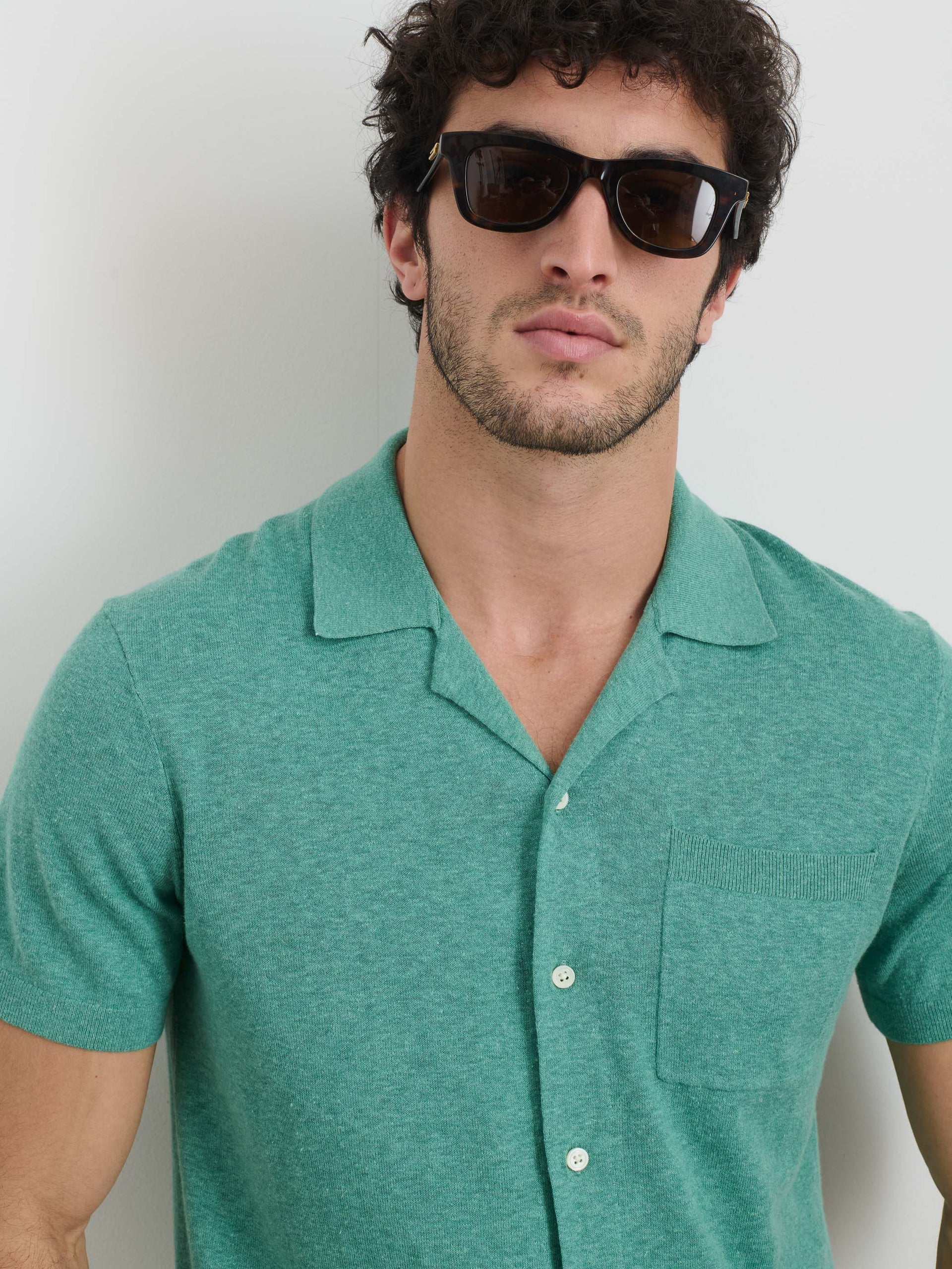 Alex Mill Aldrich Knit Shirt in Hemp Cotton Heather Jade