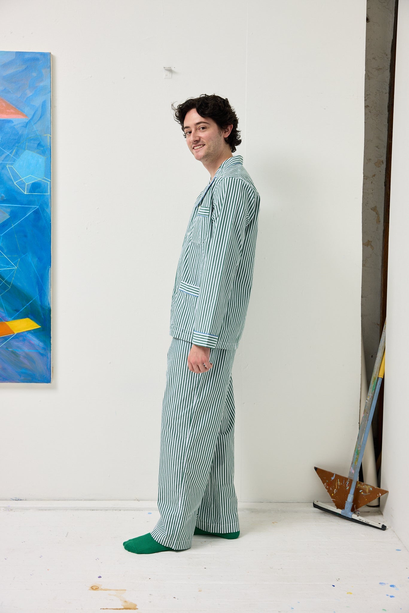 Alex Mill Schostal x Alex Mill Striped Long Sleeve Pajama Set Green Stripe