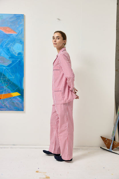 Alex Mill Schostal x Alex Mill Striped Long Sleeve Pajama Set Red Stripe