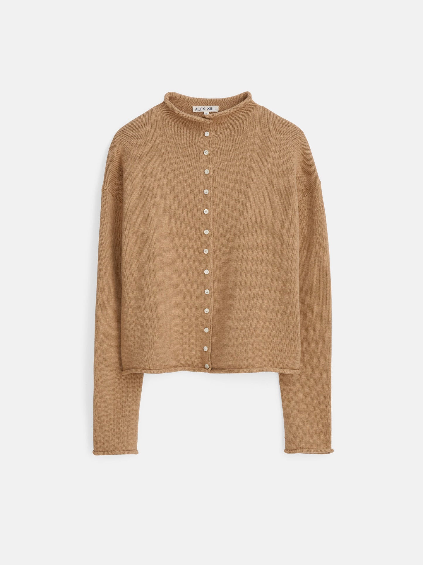 Alex Mill Taylor Rollneck Cardigan in Cotton Cashmere Camel