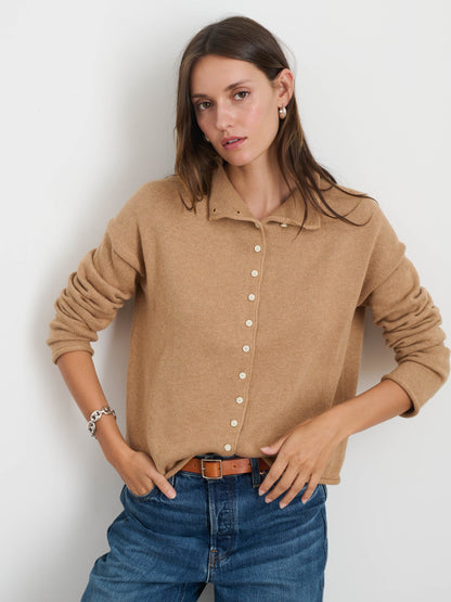 Alex Mill Taylor Rollneck Cardigan in Cotton Cashmere Camel