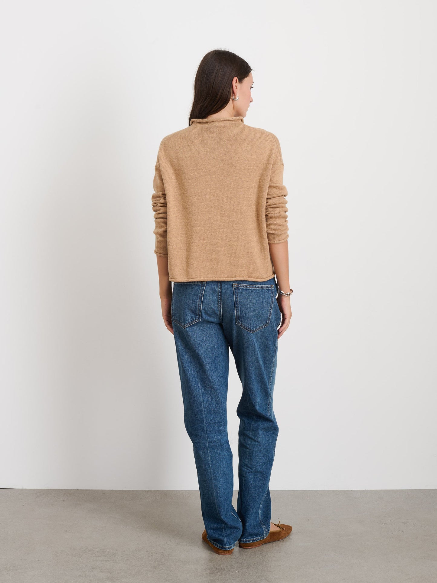 Alex Mill Taylor Rollneck Cardigan in Cotton Cashmere Camel
