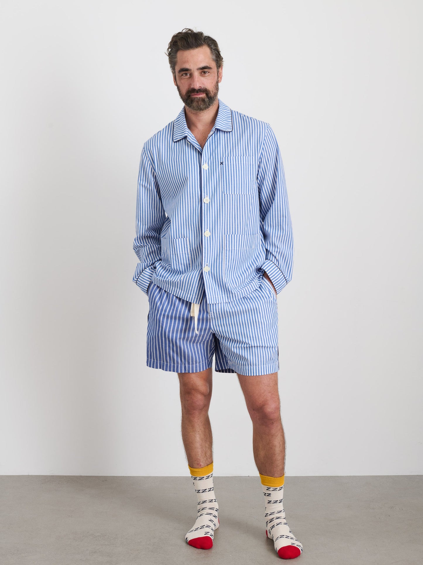 Alex Mill P'Jimmies Sleep Shirt in Stripe Blue Stripe