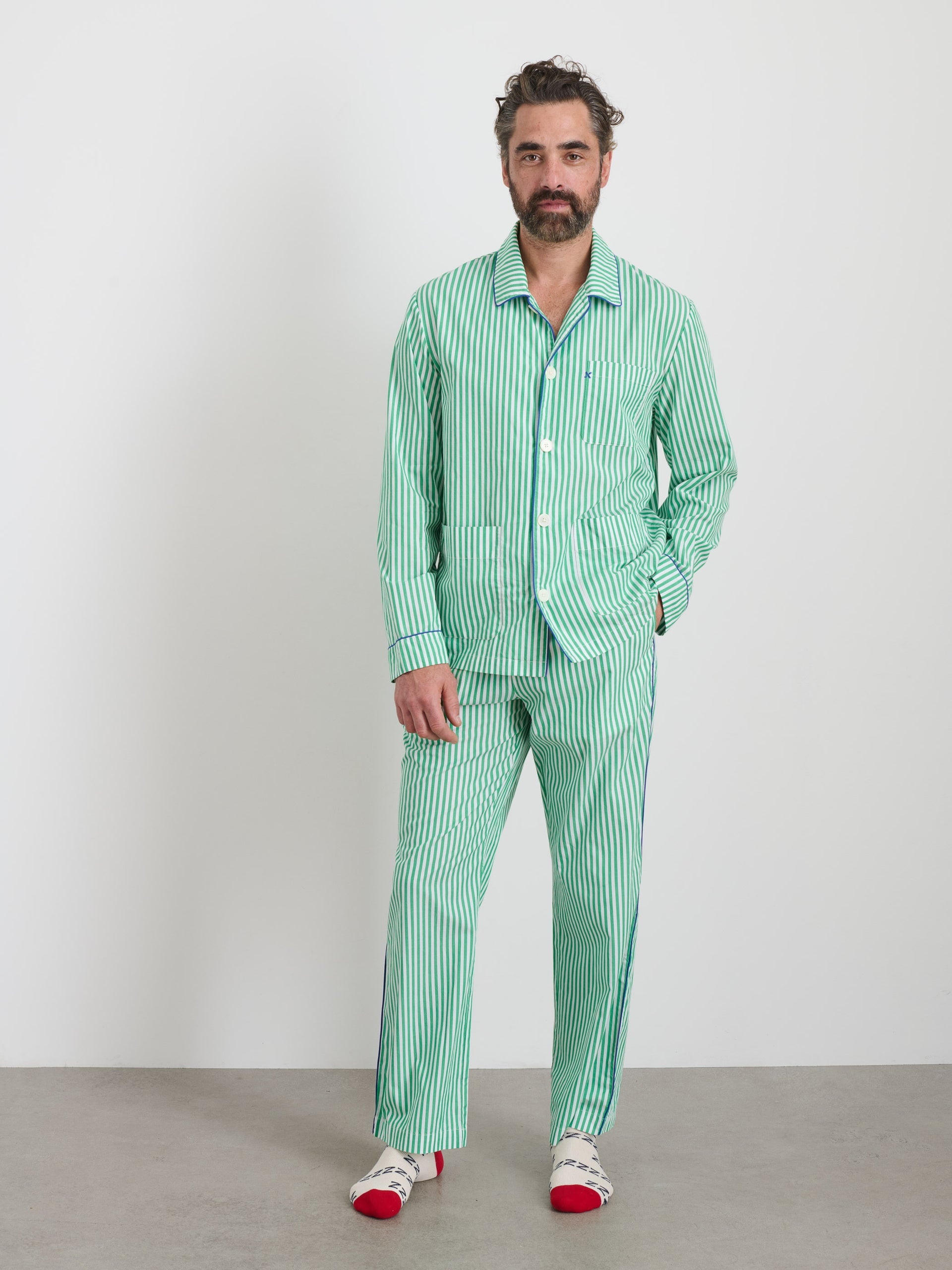 Alex Mill P'Jimmies Sleep Shirt in Stripe Green Stripe