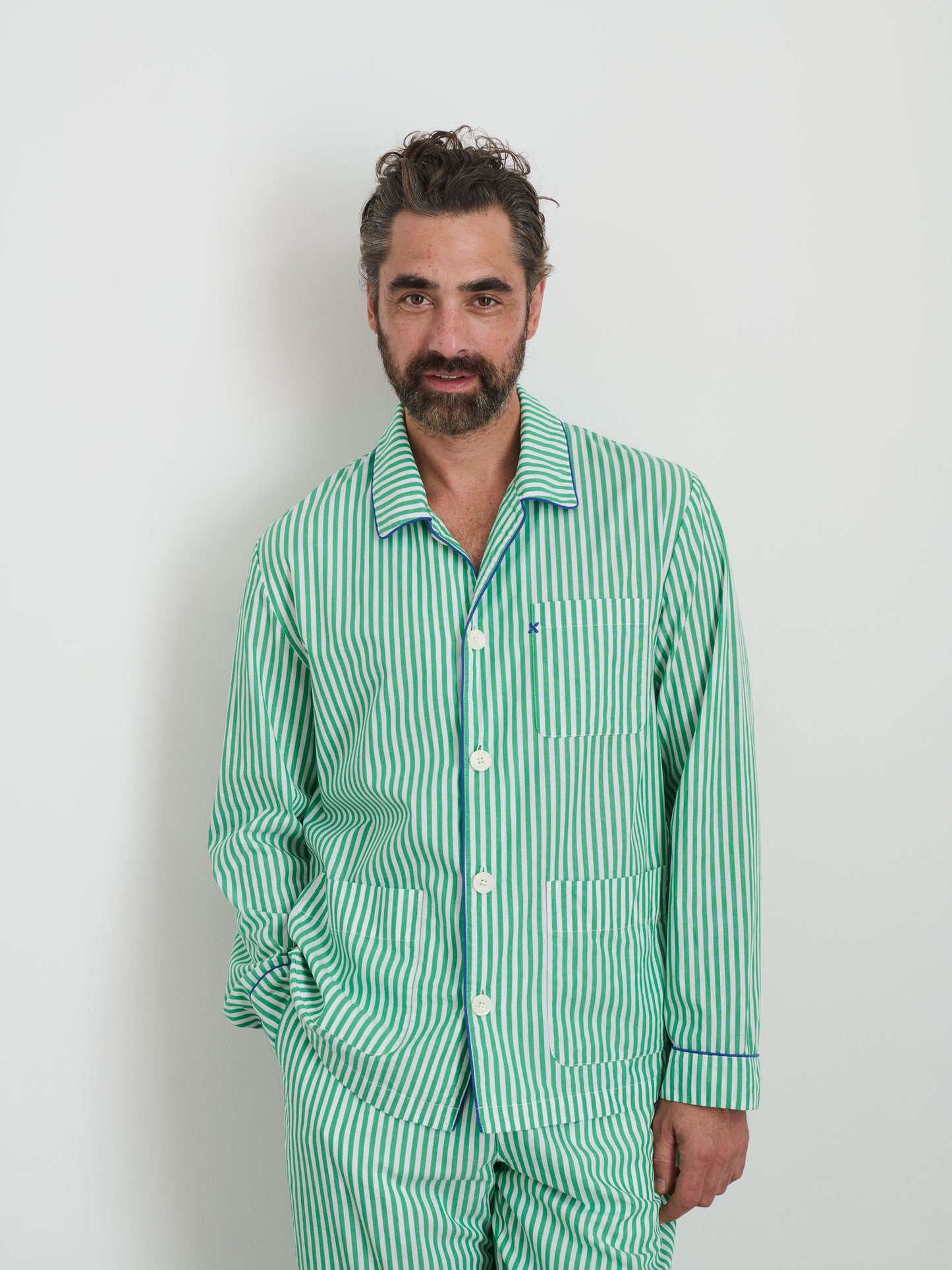 Alex Mill P'Jimmies Sleep Shirt in Stripe Green Stripe