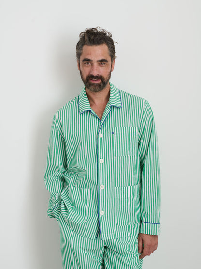 Alex Mill P'Jimmies Sleep Shirt in Stripe Green Stripe