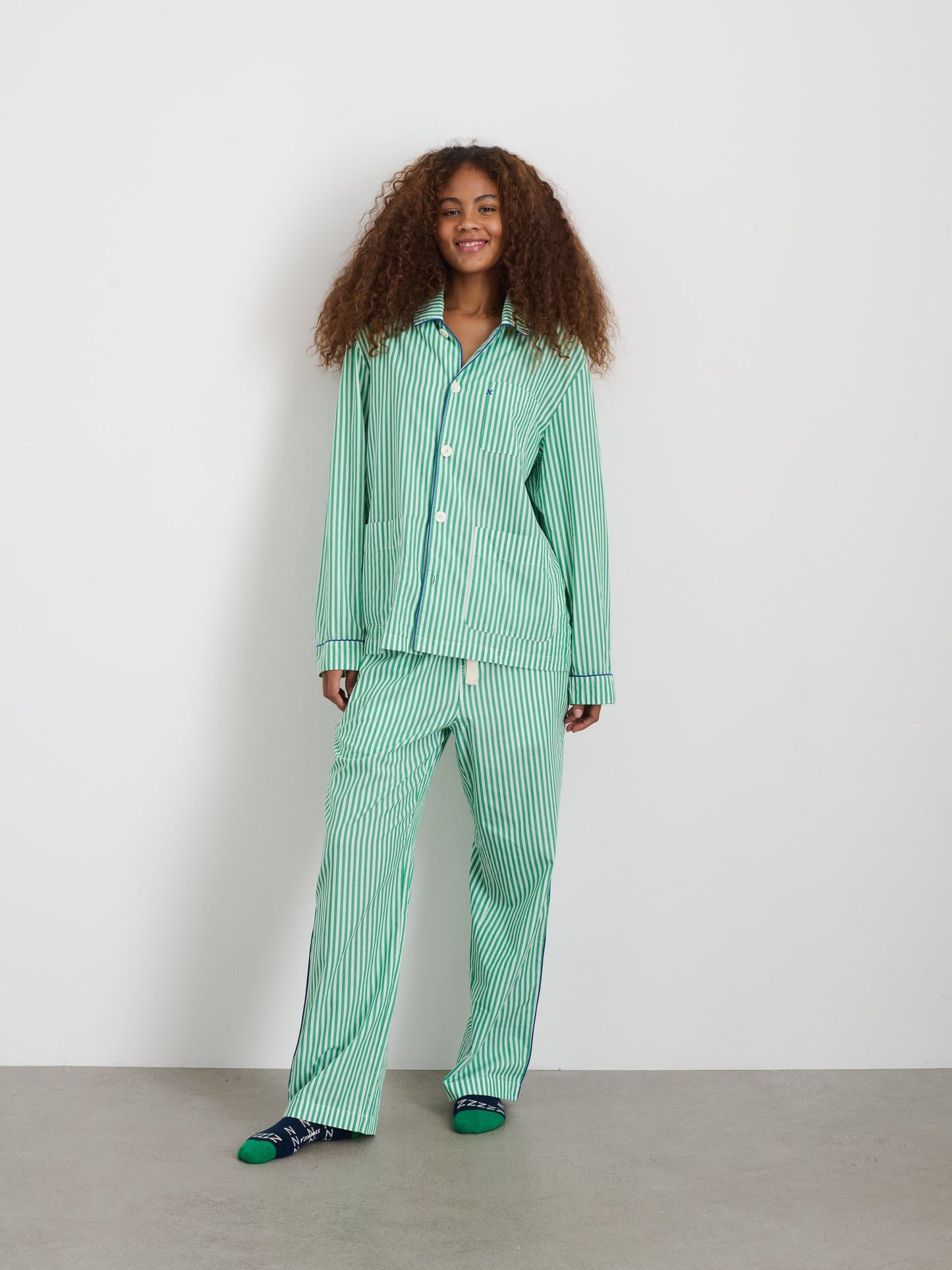 Alex Mill P'Jimmies Sleep Shirt in Stripe Green Stripe
