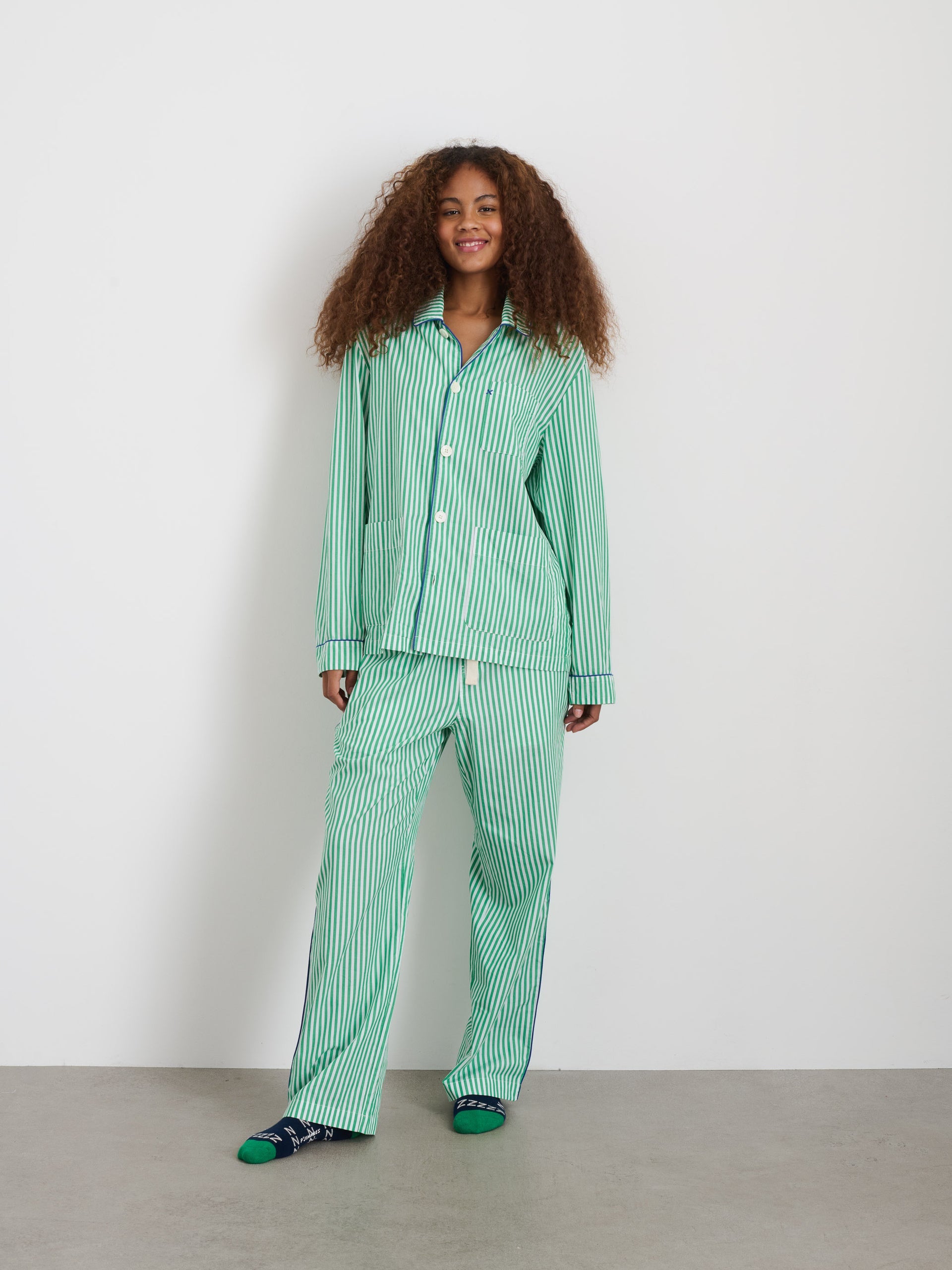 Alex Mill P'Jimmies Sleep Shirt in Stripe Green Stripe