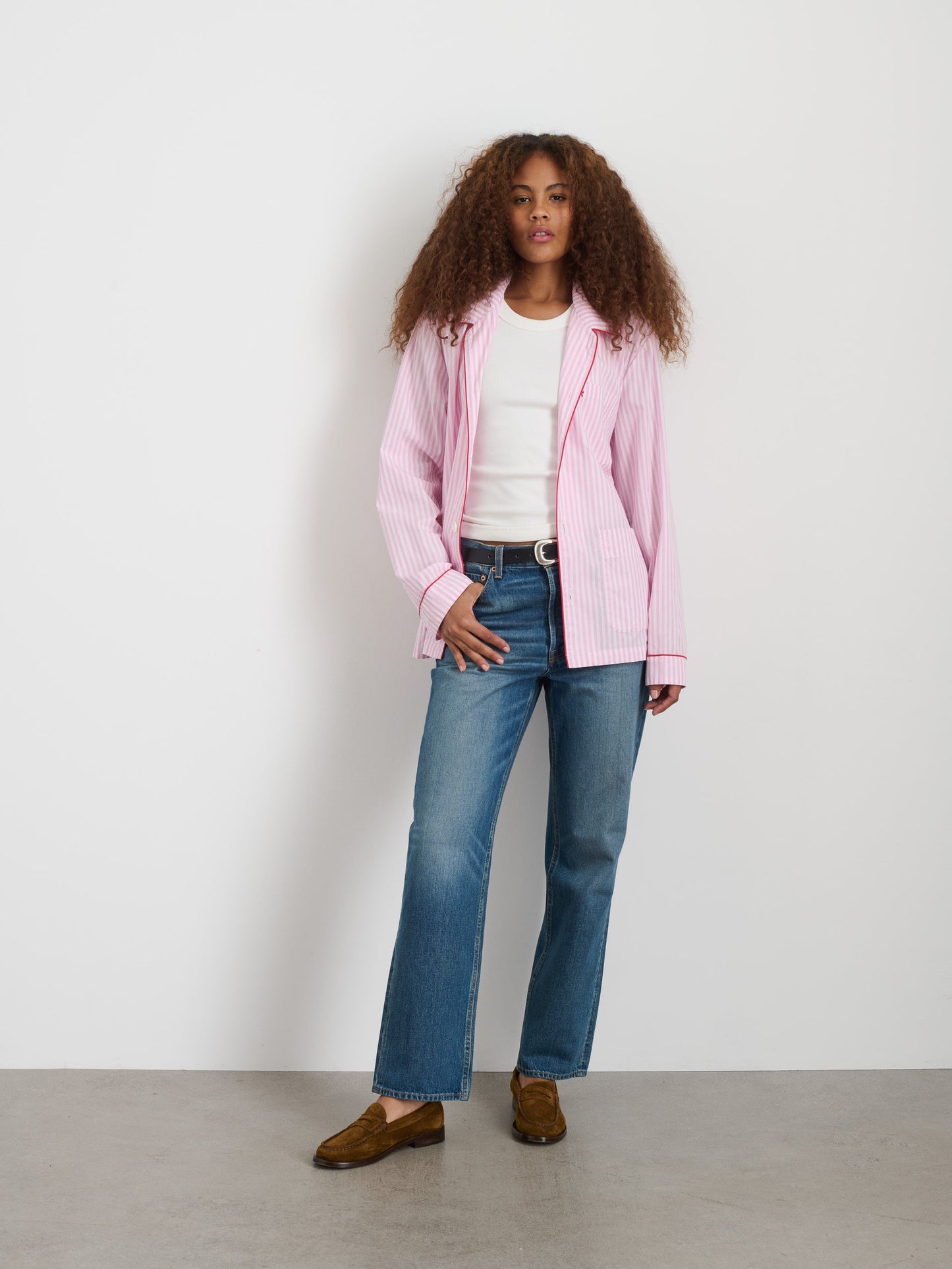Alex Mill P'Jimmies Sleep Shirt in Stripe Pink Stripe