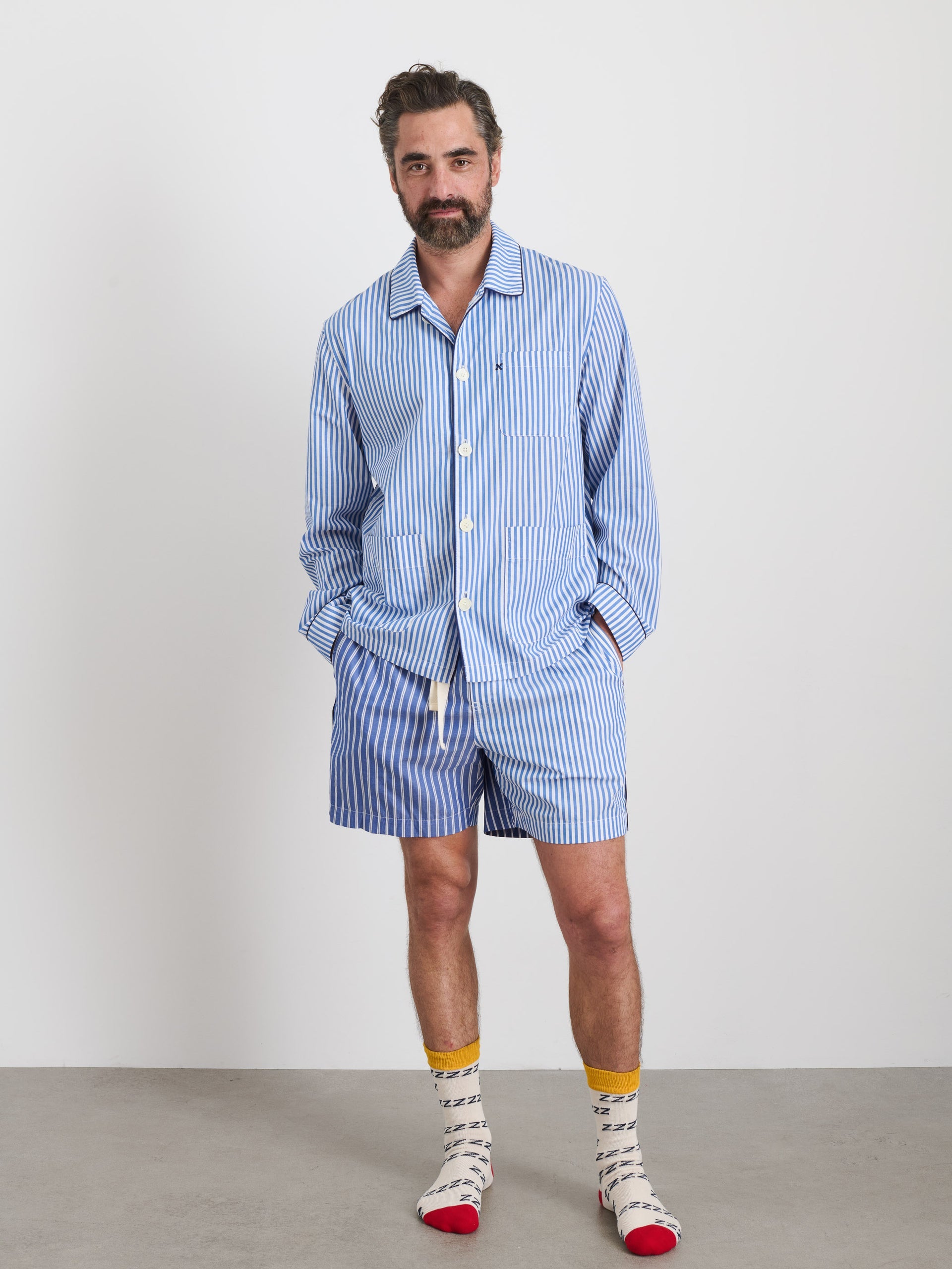 Alex Mill P'Jimmies Sleep Short in Stripe Classic Blue Mixed Stripe